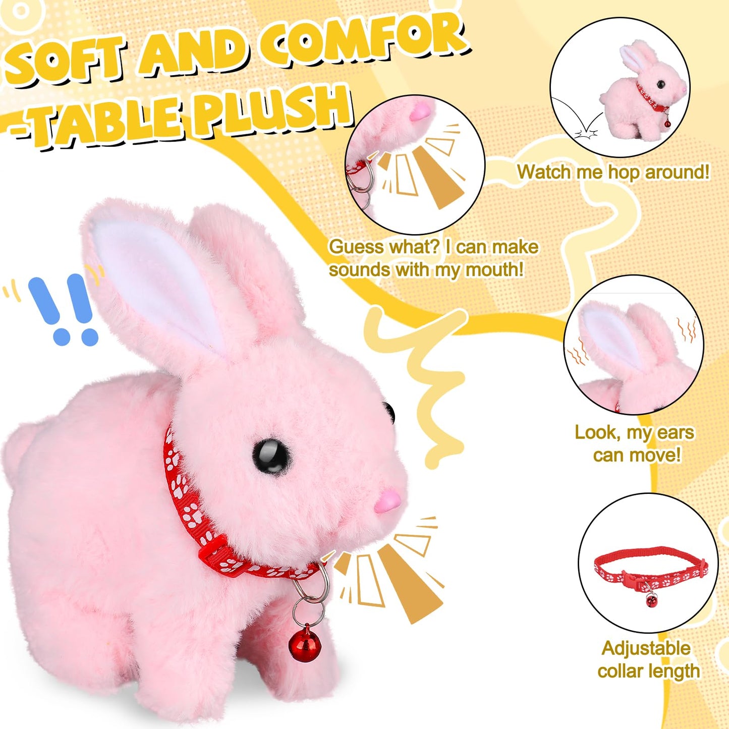 Jimate Bunny Toys for Kids Aged 3-7, Hopping Bunny Toy with Realistic Jumping, Wiggling Ears, and Sound Effects, Ideal Rabbit Toys for Girls and Boys for Birthdays, Easter
