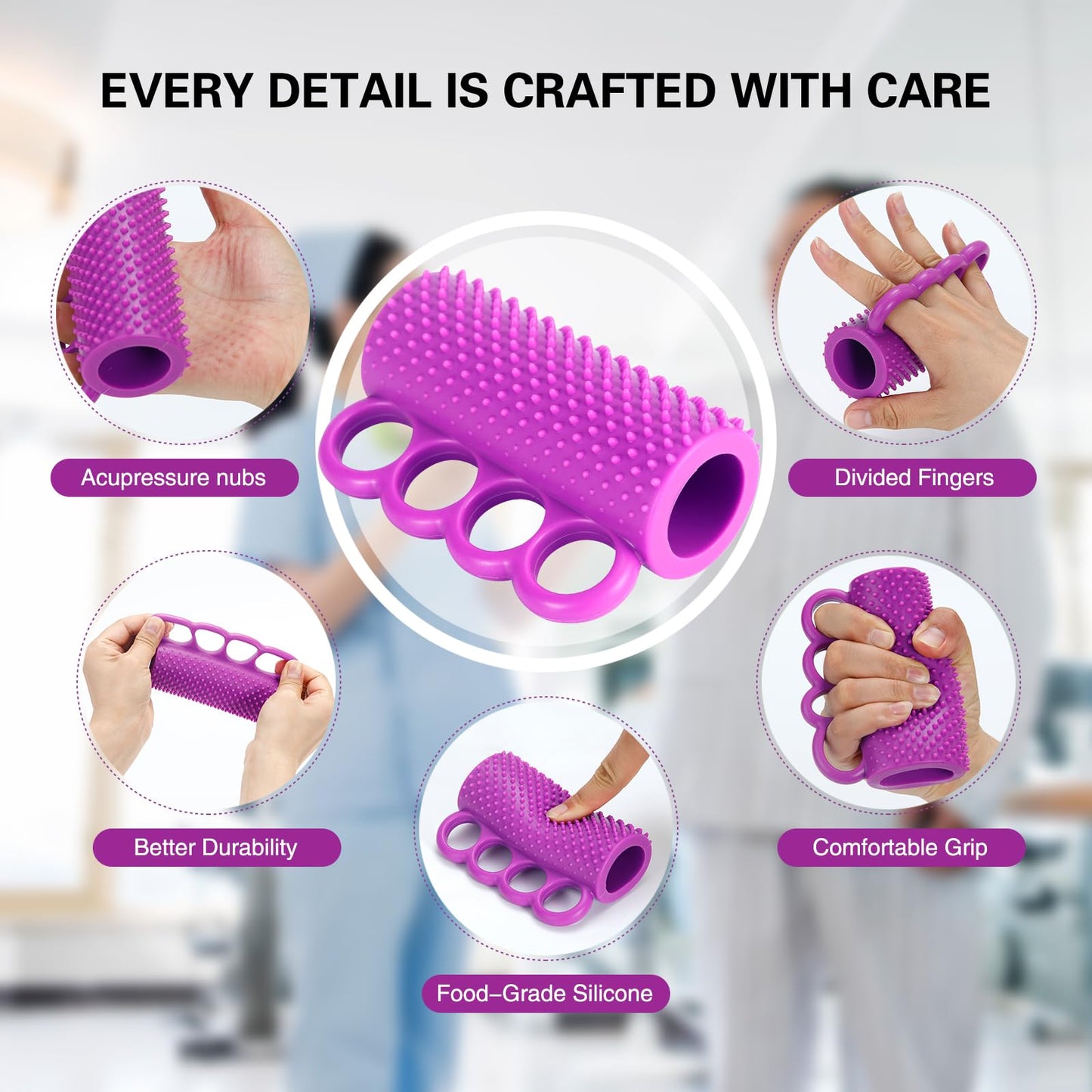 Hand Therapy Grip Strengthener with 4-Finger Loops – Acupressure Hand Exercise Ball for Arthritis, Carpal Tunnel, Stroke Recovery and Wrist Pain Relief – Physical Therapy Squeeze Ball for Hand Strength & Stress Relief