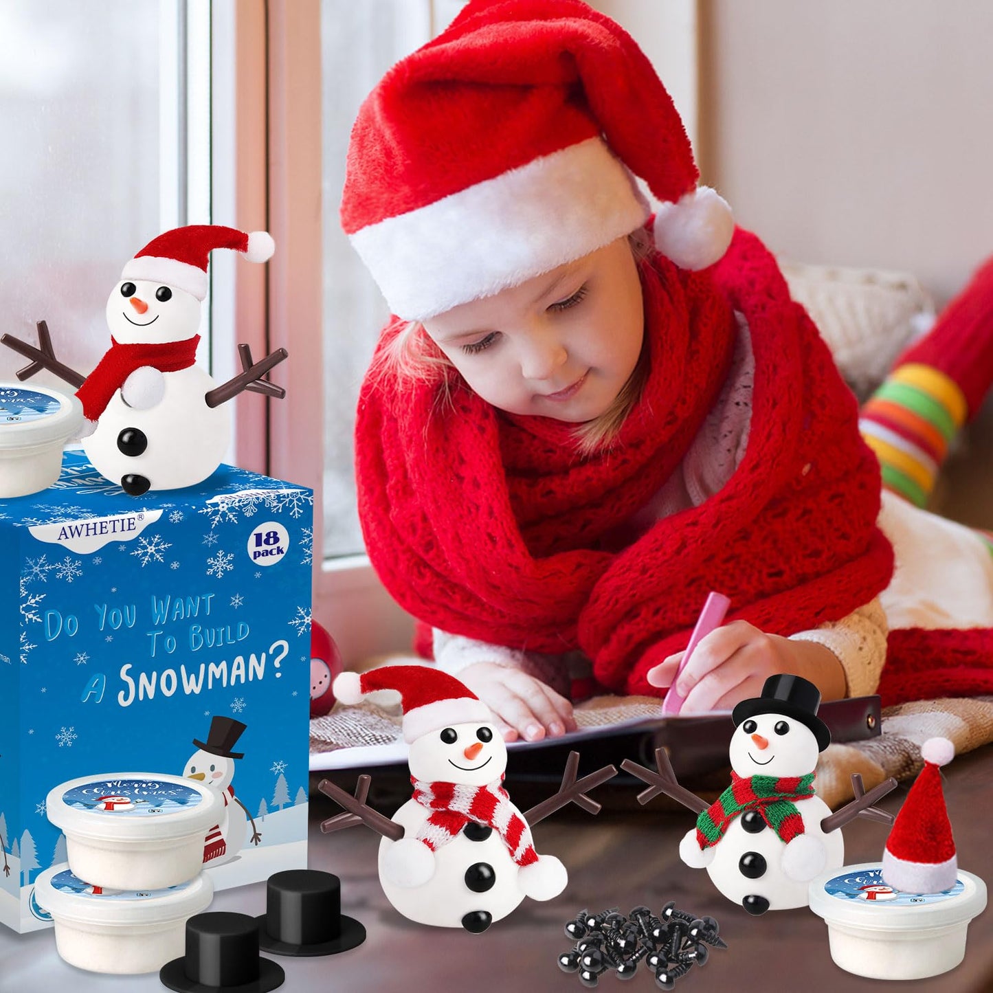AWHETIE 18 Pack Stocking Stuffers for Kids,Christmas Crafts for Kids Bulk,Build a Snowman Crafts Kit Modeling Clay for Christmas Stocking Stuffers Gifts Activities Boys Girls