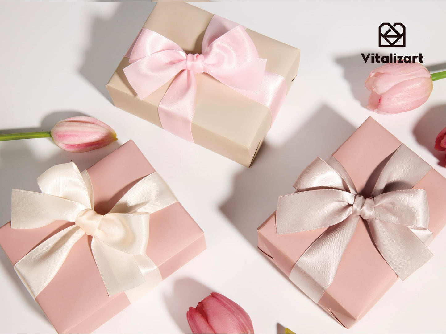 Vitalizart Ribbon for Gift Wrapping 1" x 30Yd Doubel Face Continuous Functional Satin Ribbon for Crafts Silk Like Fabric Flower Bouquet Birthday Party Bridal Shower Wreath Hair Pink White Nude
