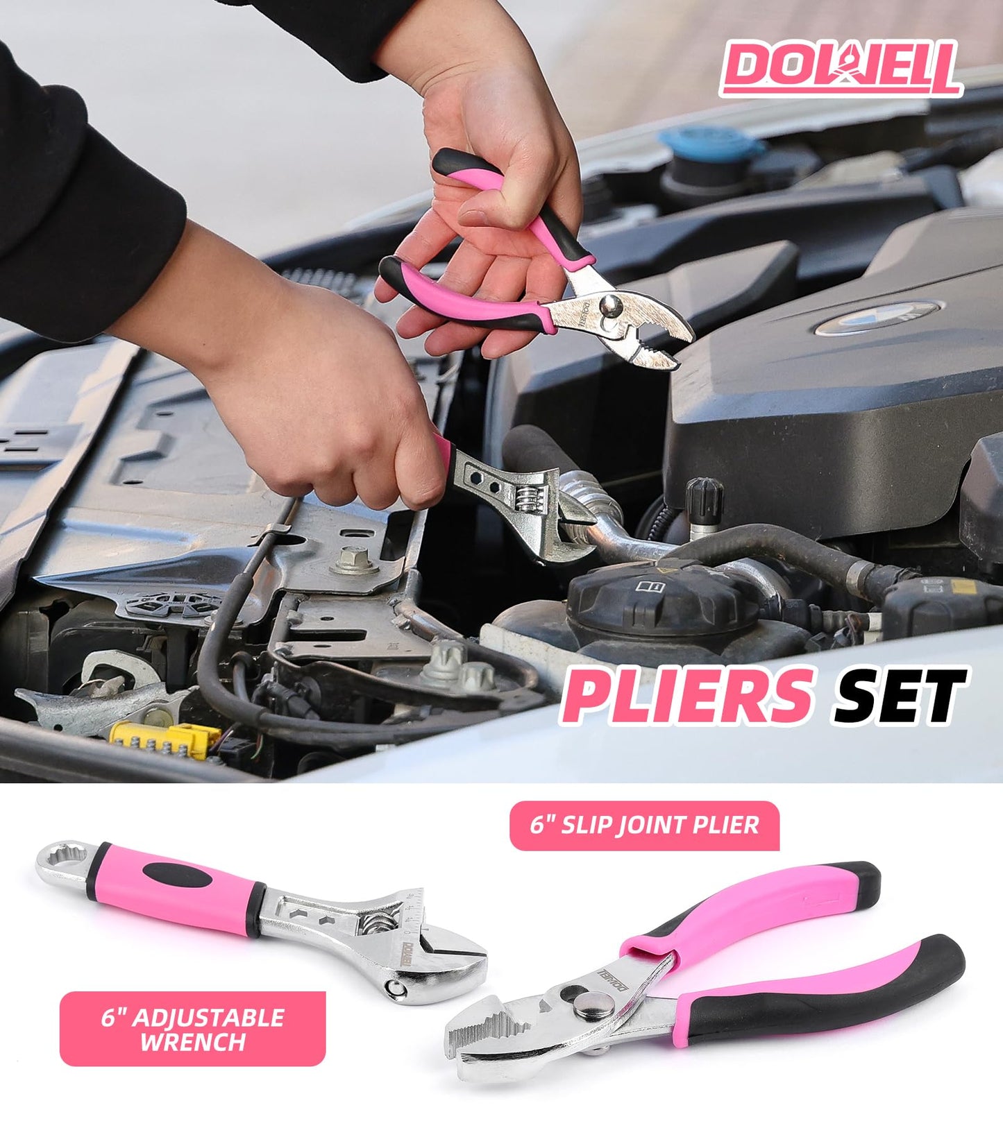 DOWELL Pink Tool Kit 140PCS for Women, Girls, Ladies, Household Tool Set with 14” Tool Bag