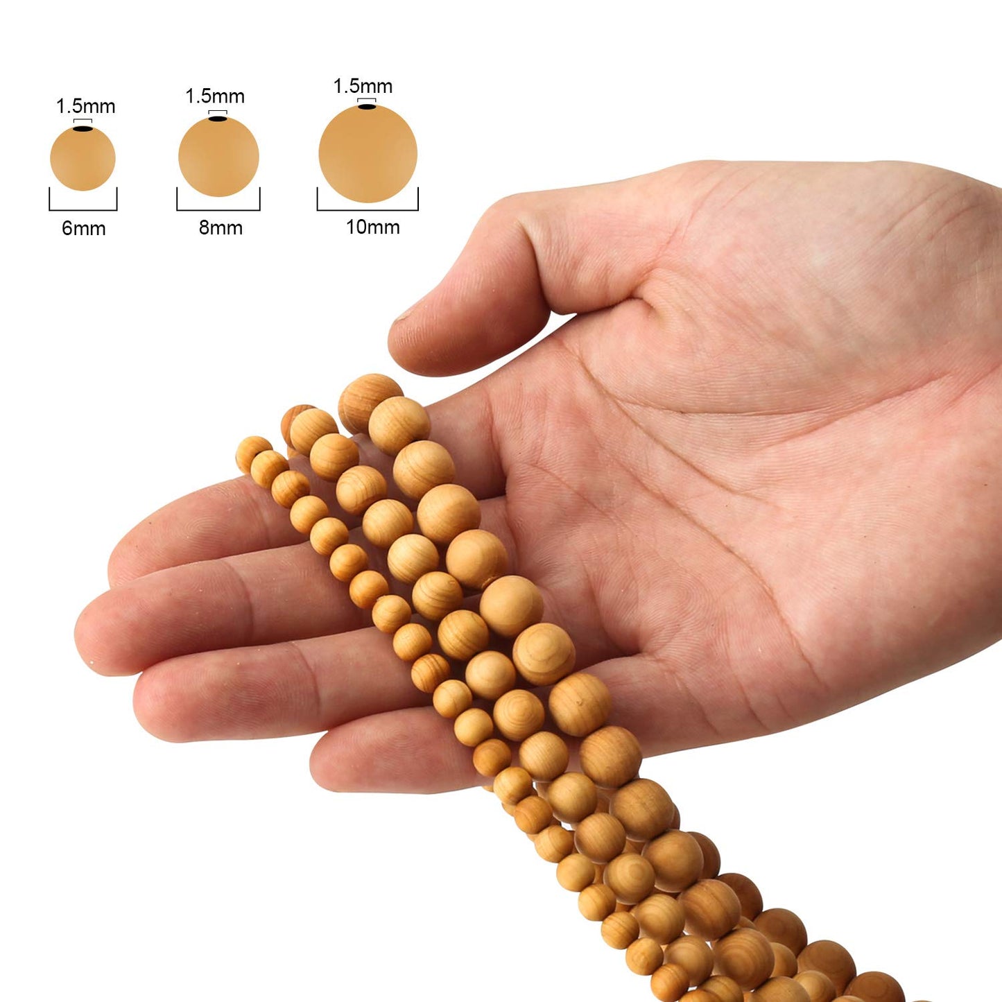 Prometis 200pcs 6mm Natural Sandalwood Round Beads Gorgeous Craft Handmade Polished Spacer Mala Pray Beads with Elastic Cord for Bracelets DIY Rosary Tasbih Jewelry Making