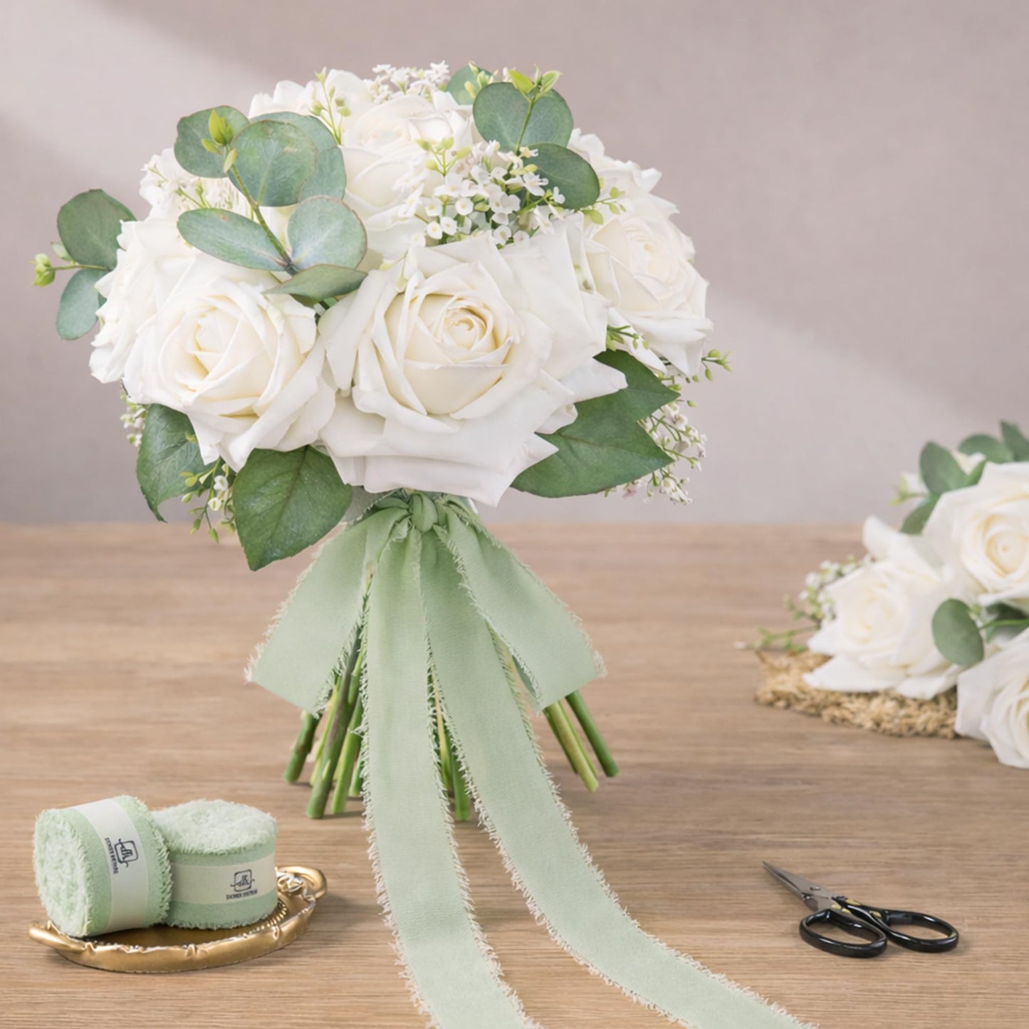 DORIS HOME Sage Green Chiffon Ribbon for Flower Bouquet, 1" x21Yd Fabric Ribbon for Gift Wrapping, Handmade Frayed Ribbon for Wedding Invitations/Christmas Decorations
