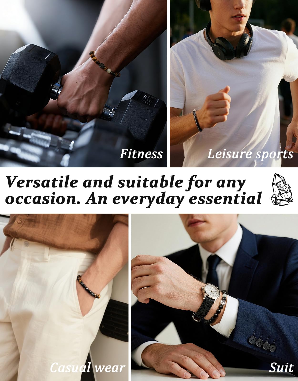 Landorilo Gifts for Men, 8mm Natural Stone Beaded Bracelets, Black Tourmaline & Tiger Eye Healing Bracelet, Handmade Mens Jewelry Gift for Him, Husband, Son, Father, Friend(To My Son-8.3in)