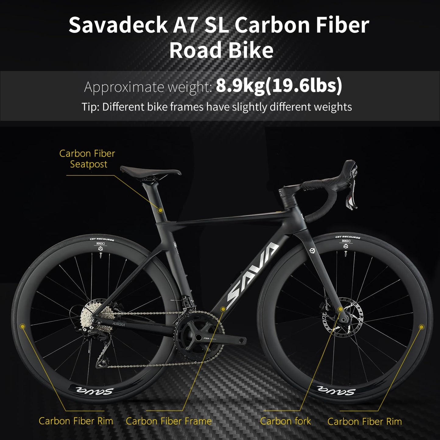 SAVADECK A7L Carbon Road Bike, T800 Carbon Fiber Frame 700C Racing Bicycle with Shimano 105 R7100 24 Speed Groupset and Hydraulic Disc Brake, Ultra-Light Carbon Bike for Man and Women(Grey,47cm)