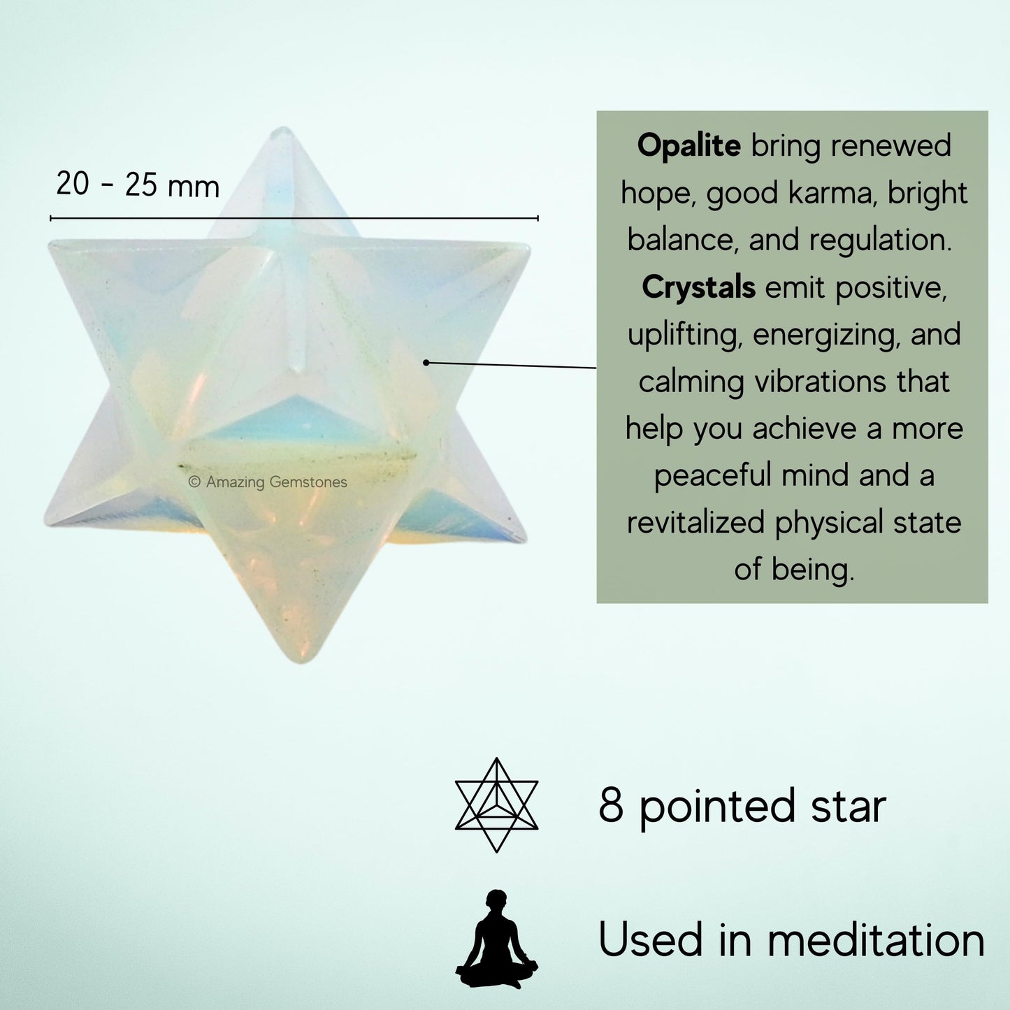 Amazing Gemstone Opalite Merkaba Crystal - 1 Inches Metaphysical Merkaba Star for Meditation - Energetic Tetrahedron Crystal and Healing Stones for Spiritual Growth and Healing (20-25mm)