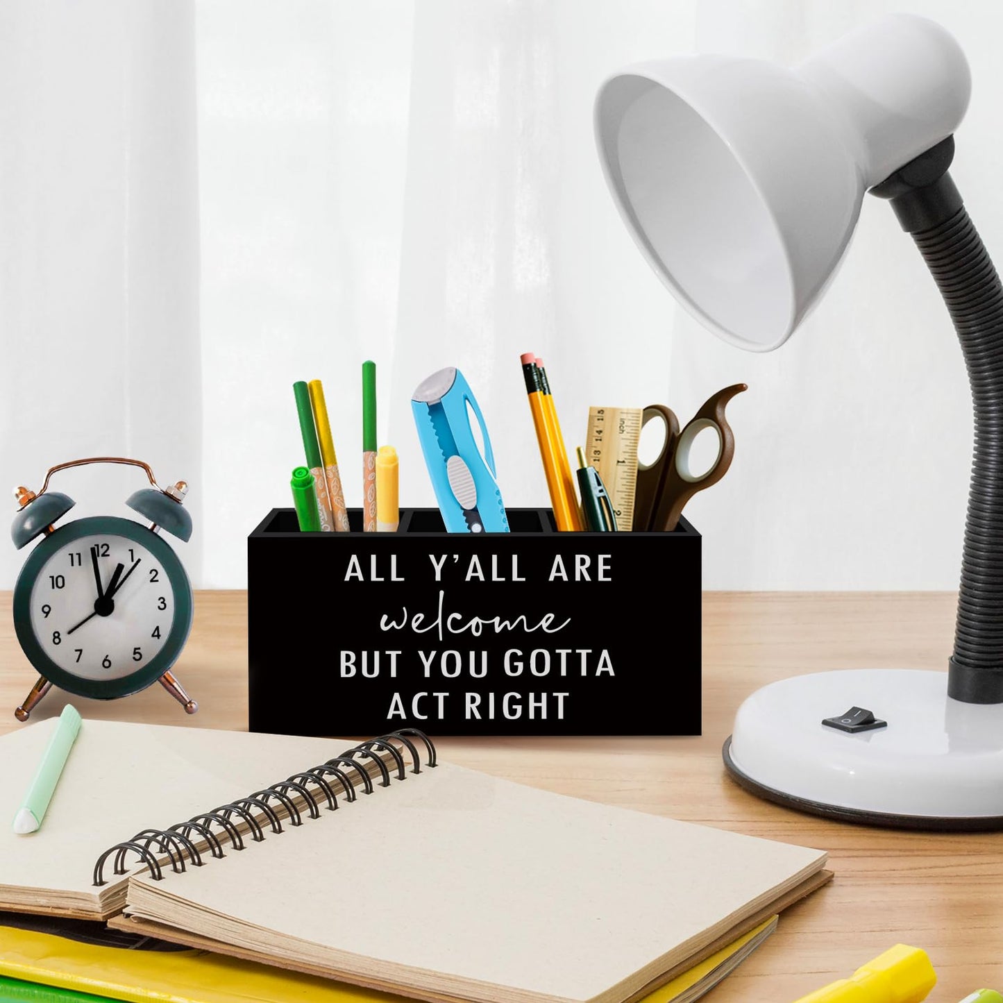 nvucamd Funny Welcome Pen Pencil Holder for Desk, Funny Entryway Office Desk Accessories, Toothbrus Holders Organizer for Home Office Classroom Bathroom, All Yall Are Welcome but You Gotta Act Right