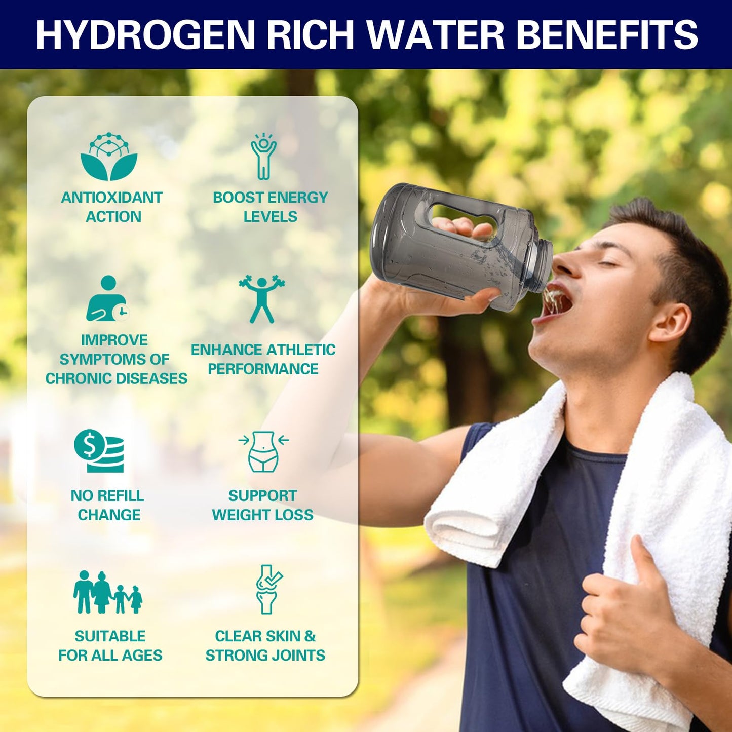 50Oz|1.5L Hydrogen Water Bottle with Latest SPE PEM Technology Water Ionizer, Hydrogen Water Generator Improve Water in 6 Minutes for Home, Office, Travel, Outdoor Adventures