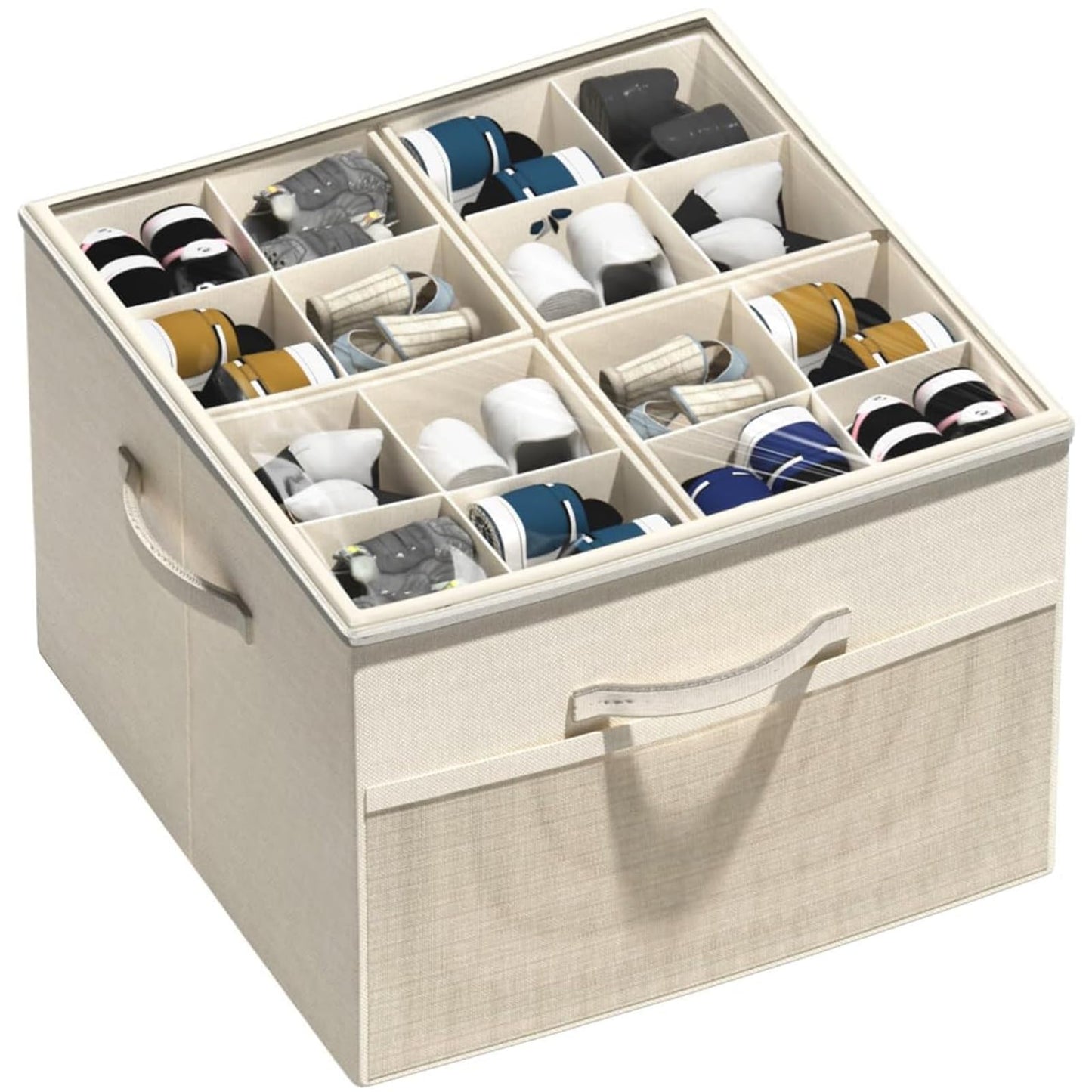 Leosoria Mothers Day Gifts For Mom, Shoe Organizer for Closet, Foldable Shoe Storage Organizer Box Bin with Adjustable Dividers and Clear Cover, Fits up to 16 Pairs (Beige)