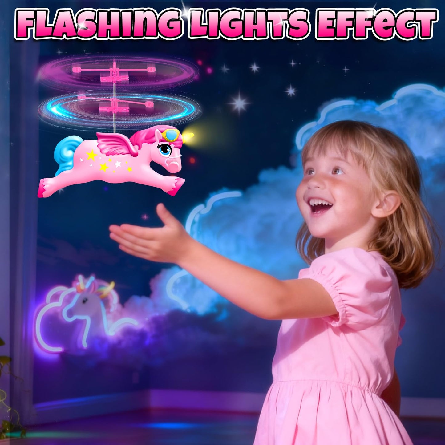 Tcvents Flying Unicorn Toys for Girls, Rc & Hand Operated Flying Ball Mini Drone with LED Lights Remote Control Helicopter Indoor Flying Toy Gifts for Kids Age 6-8 9 10 11 12+ Years Old