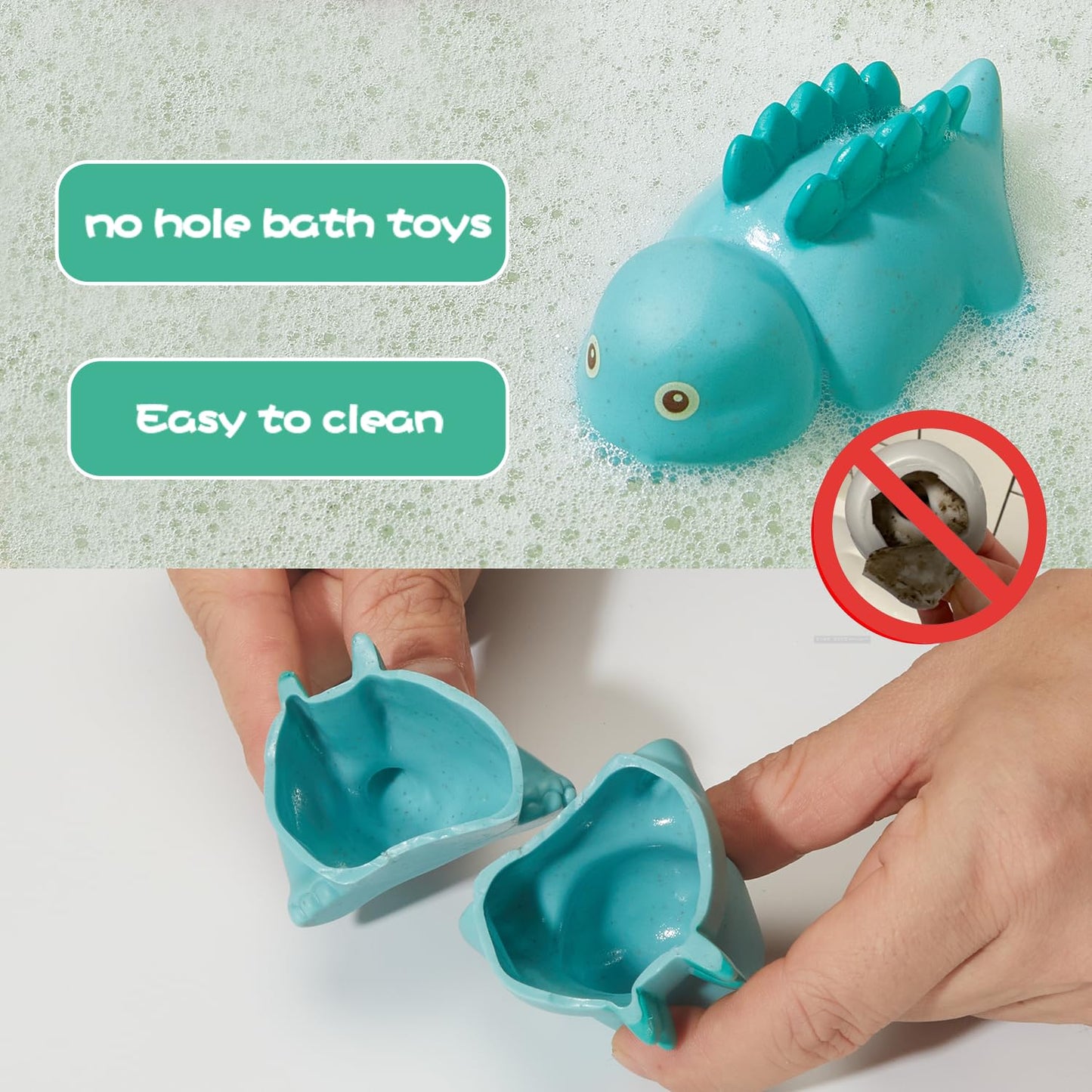 AMCHSURI Mold Free Bath Toys, Dinosaur 9 Pack |Cute, Not Hold Water Design | Soft, Squeezable & Float on Water | Safe Non-Toxic Easy-Grip Bath Toys Toddlers 2-4 | Great Baby Bathtub Pool Water Toys
