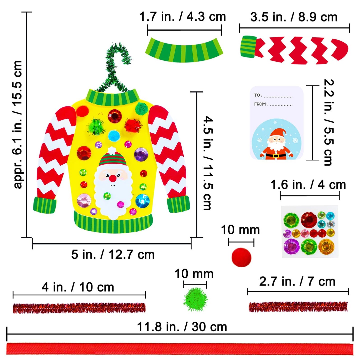 Winlyn 24 Sets Christmas Craft Kits Winter Crafts DIY Ugly Sweater Ornaments Decorations Festive Foam Stickers Christmas Arts and Crafts for Kids Holiday Home Classroom Art Activities Party Favors