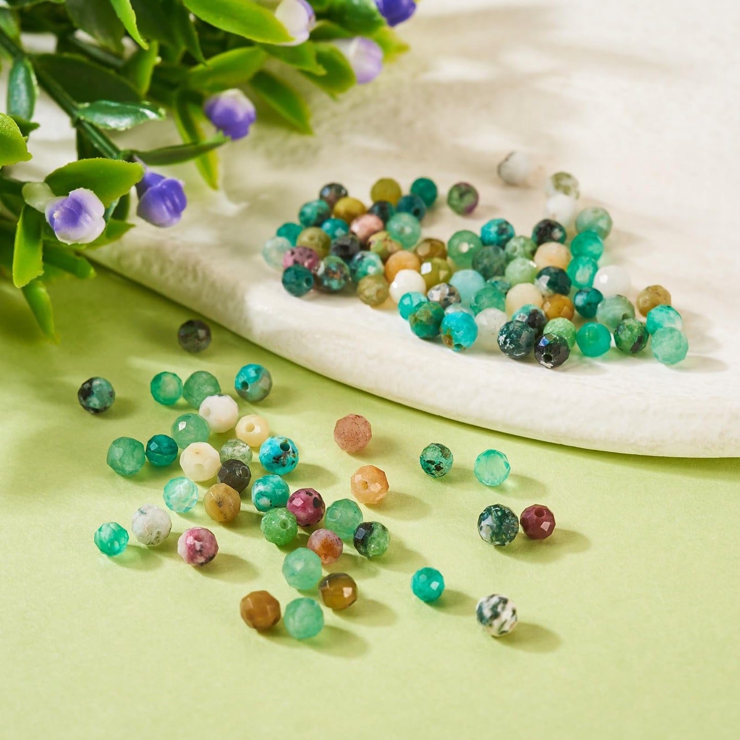 PH PandaHall 100Pcs Natural Gemstone Beads AAA Natural Stone Loose Beads Small Faceted Crystal Bead Natural Aquamarine Beads Gemstone Spacer Beads for DIY Women Waist Bracelet Jewelry Making