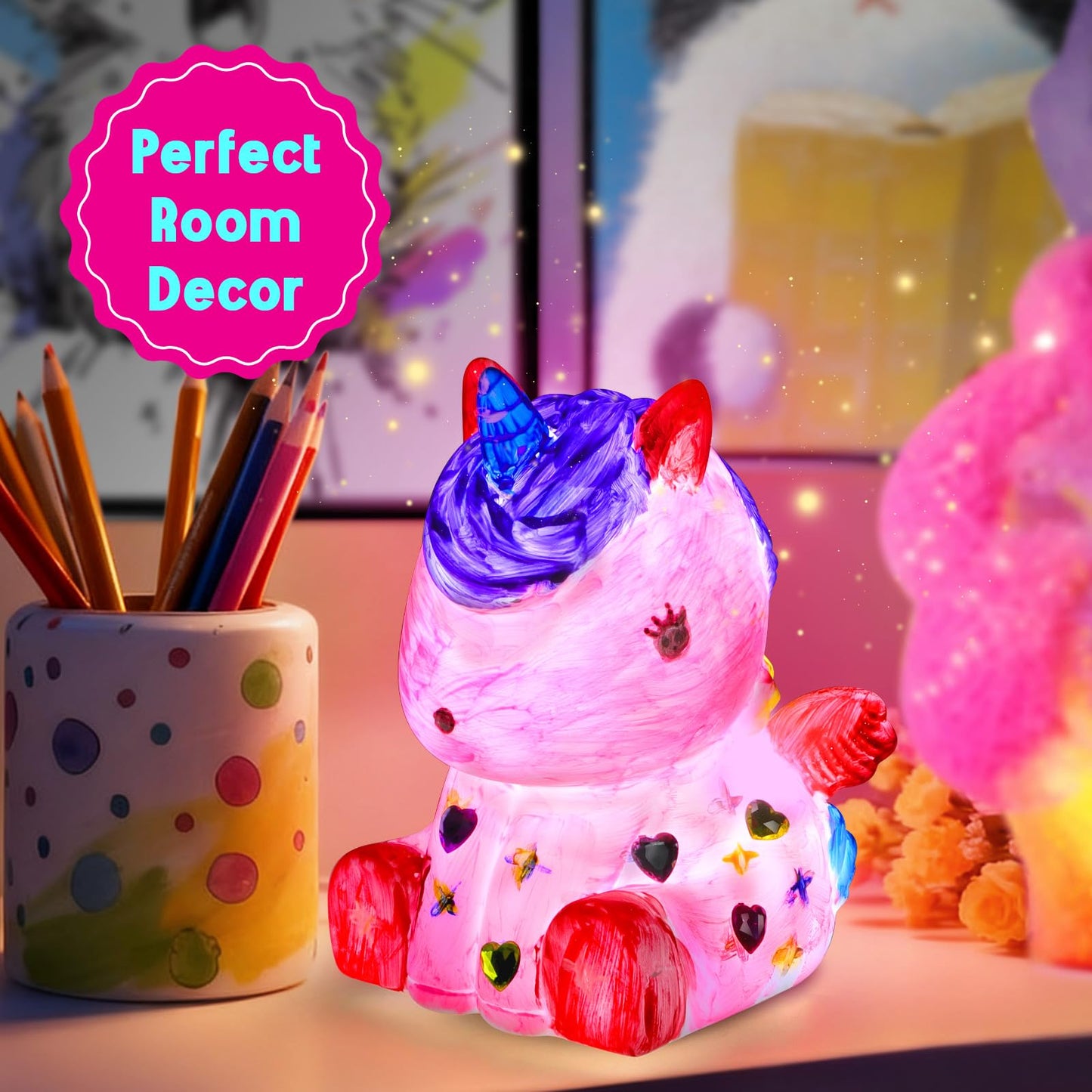 EPUMP Paint Your Own Unicorn Lamp Kit - Rechargeable 1200mAh Night Light with 2 Light Modes, Arts and Crafts Painting Toys for Girls Boys, Art Supplies Birthday Gifts for Kids Ages 3-12+