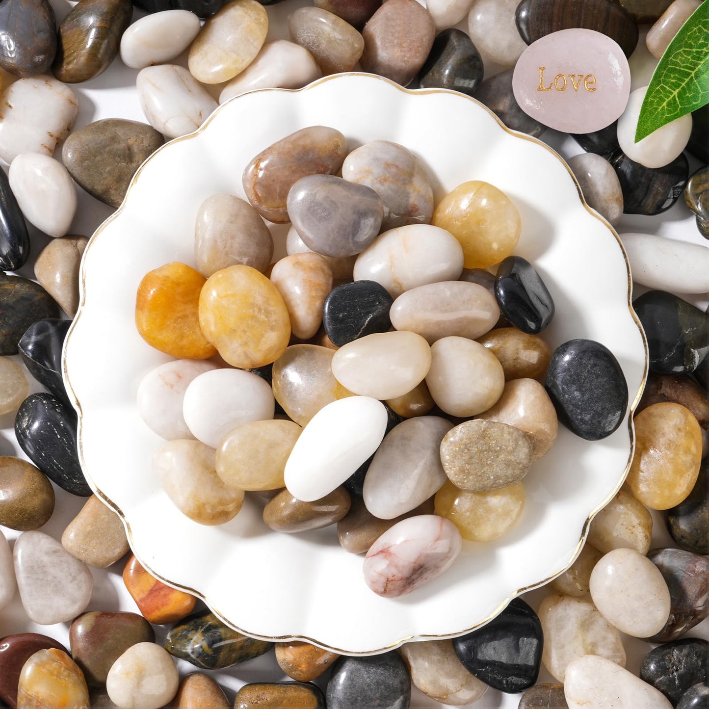 SIDONG 10 LB Mixed River Rocks, 0.3-0.5 Inches High Polished Pebbles for Indoor Plants, Aquarium Rocks Used in Fish Tank, Decorative Stones for Plants, Vases, Home Décor, Crafting, Garden Landscaping
