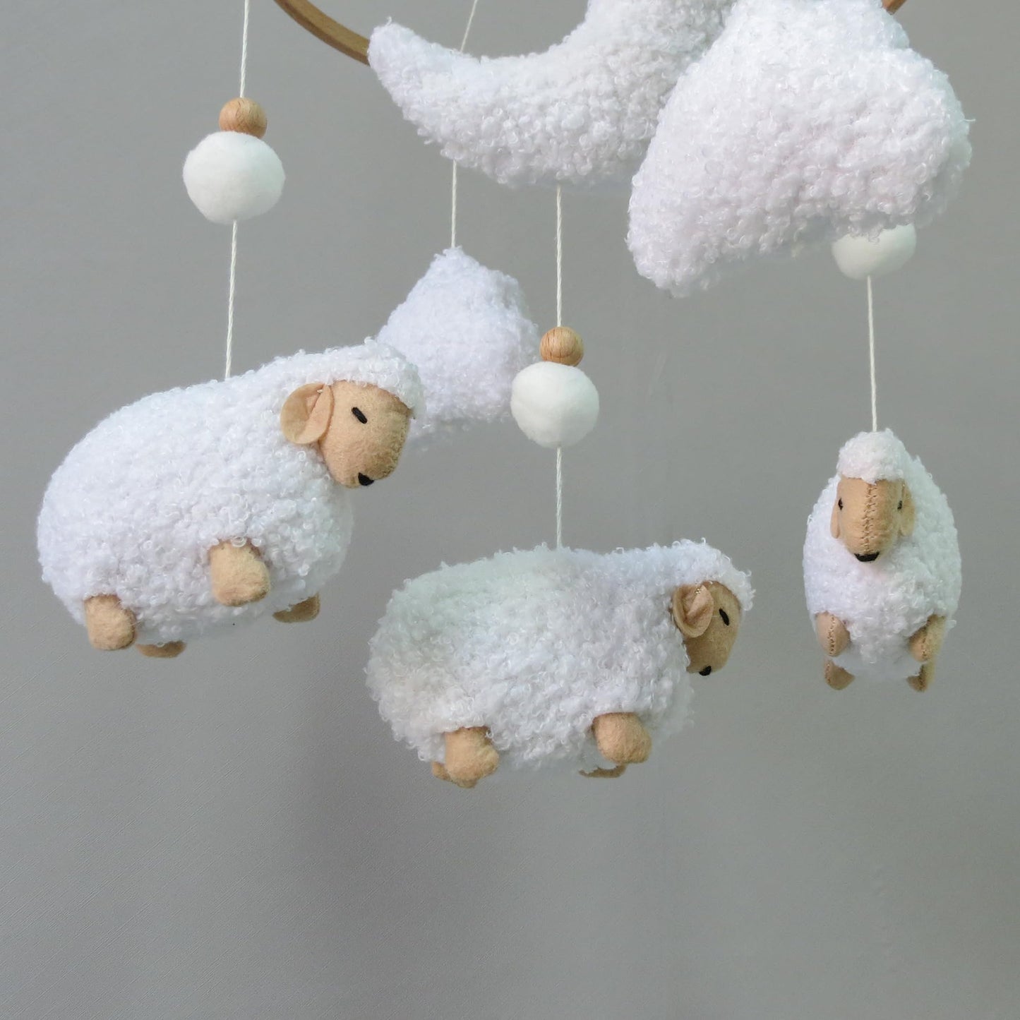 Sheep Baby Mobile for Crib, Cloud Baby Crib Mobile for Girls & Boys, Neutral Crib Toys Hanging, Lamb Baby Mobile for Bassinet, Nursery Decor - Pure White