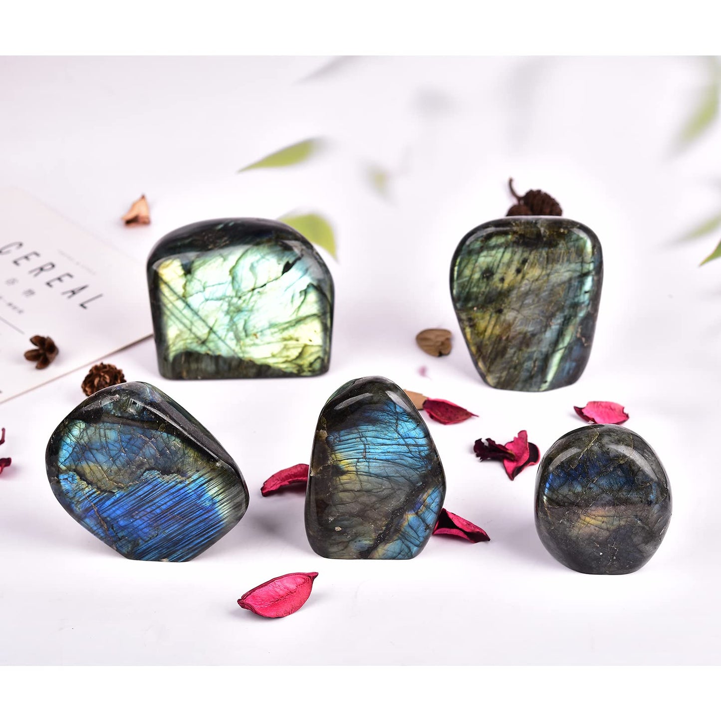 JIC Gem Class 1 Labradorite Palm Stone Crystal, Polished Healing Pocket Worry Stone for Anxiety Stress Relief 1.3-1.5lb