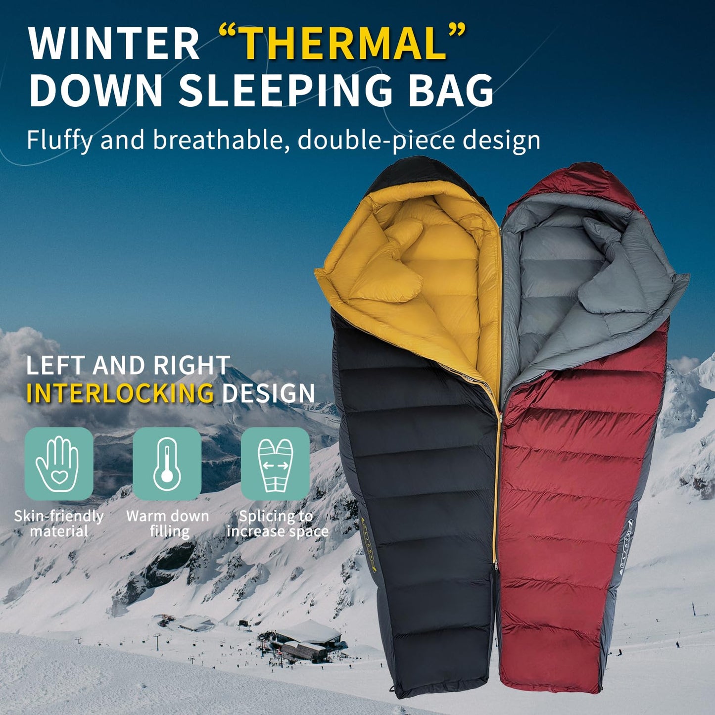 BUERTS Down Sleeping Bag for Adults Cold Weather Ultralight & Compact 680FP Backpacking Sleeping Bag for Camping, Hiking, Mountaineering.