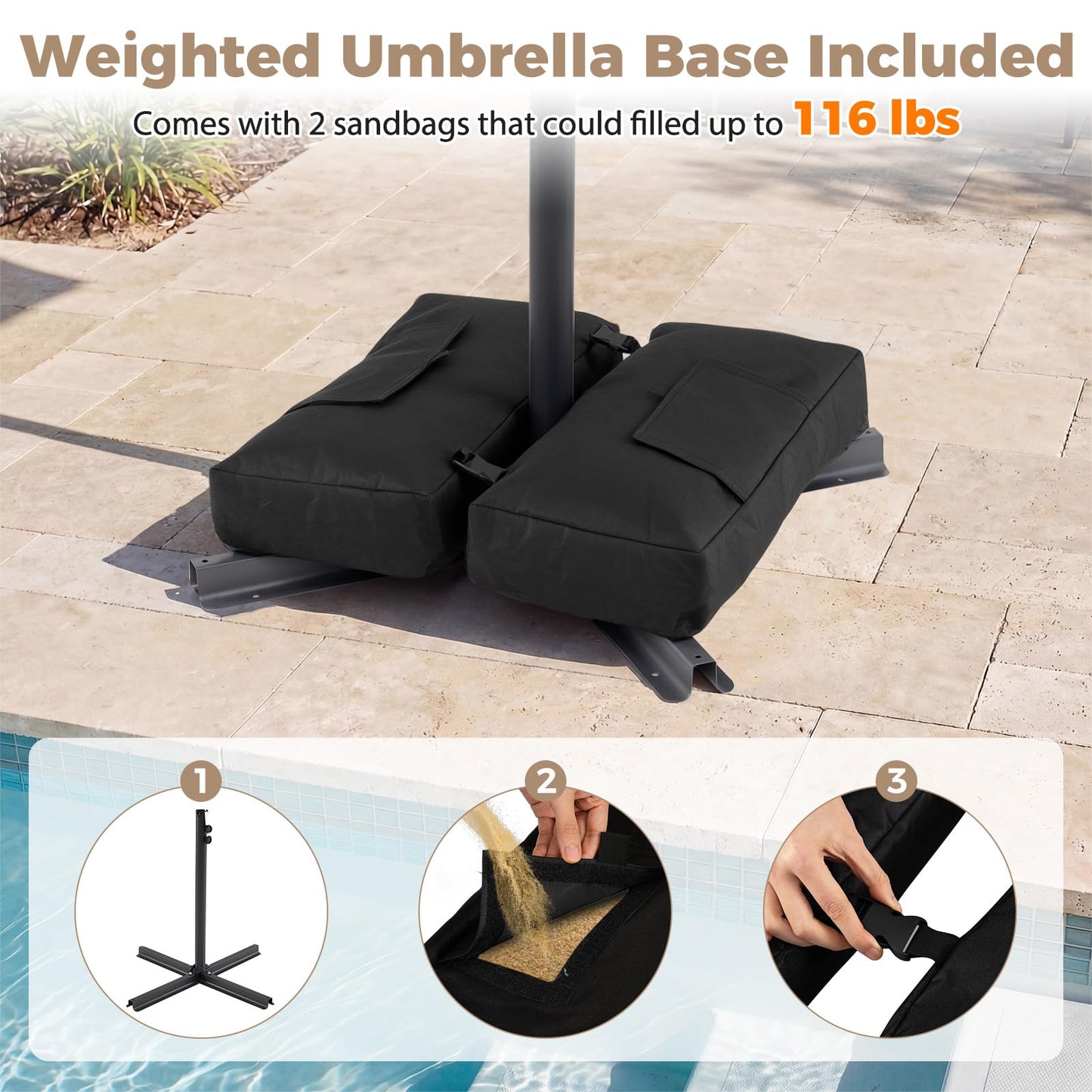 Tangkula 10ft Patio Umbrella with Base Included, Offset Cantilever Outdoor Umbrella with 360 Degree Rotation, Crank Handle, Sun-Protective Canopy for Pool Deck Garden Backyard (Beige)