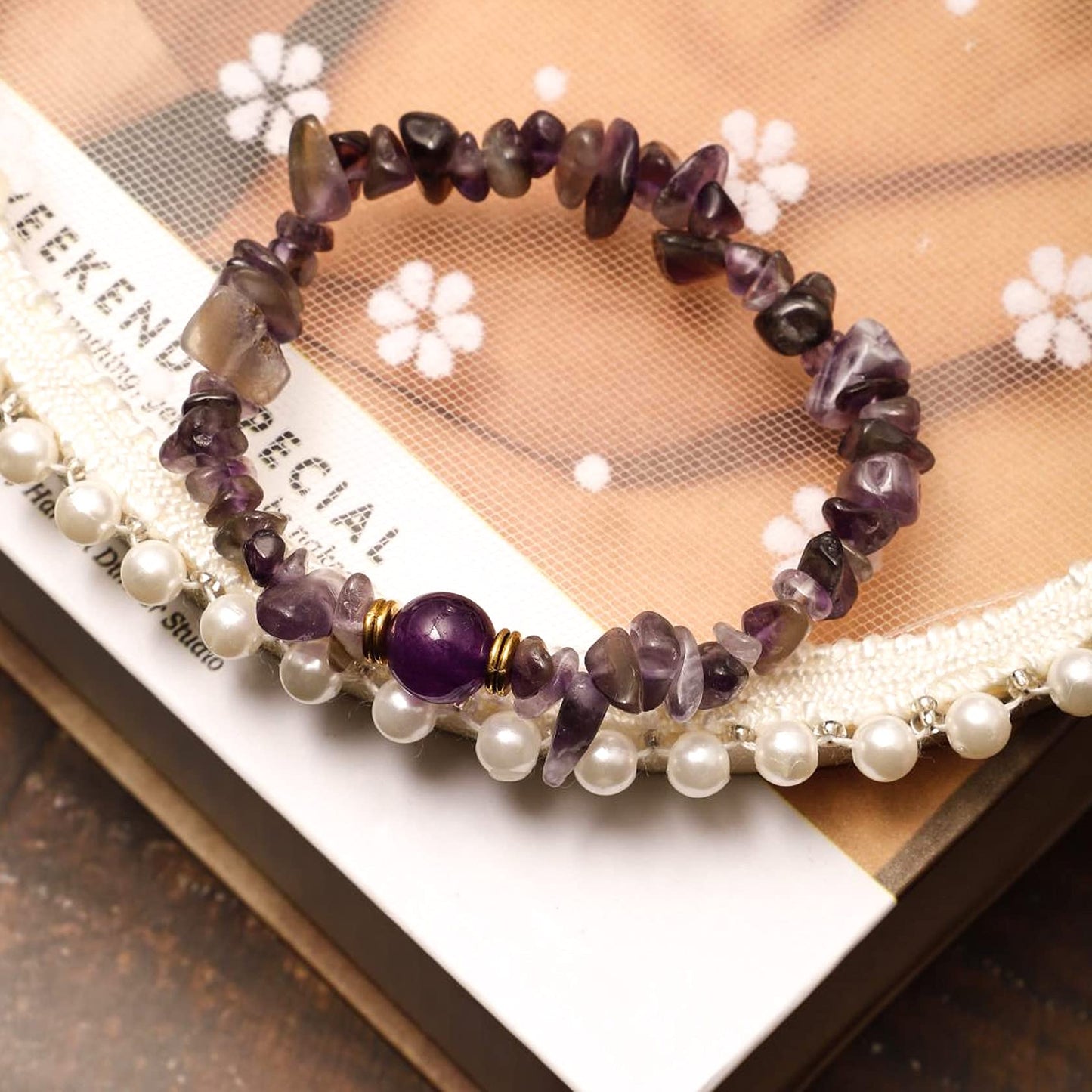 Eigso 7 Chakra Beaded Bracelets for Women and Men Pink Crystal Chips Bracelet for Praying Buddhist Tibetan