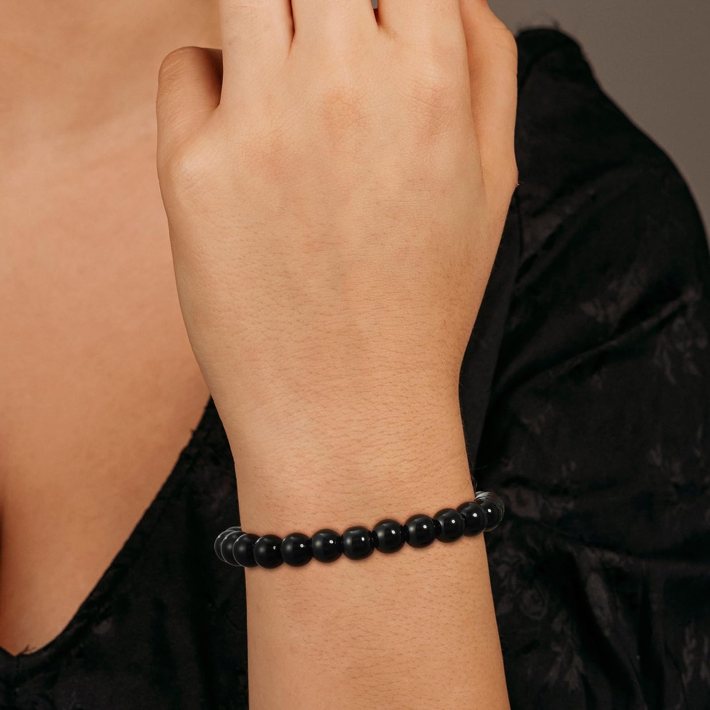Gnamy Black Tourmaline Bracelet for Women, Healing Crystal Bracelet for Spiritual Healing Positive Energy Protection, Natural Stretch Beaded Bracelets Birthday Valentines Jewelry Gifts for Daughter Her Friends Girlfriend