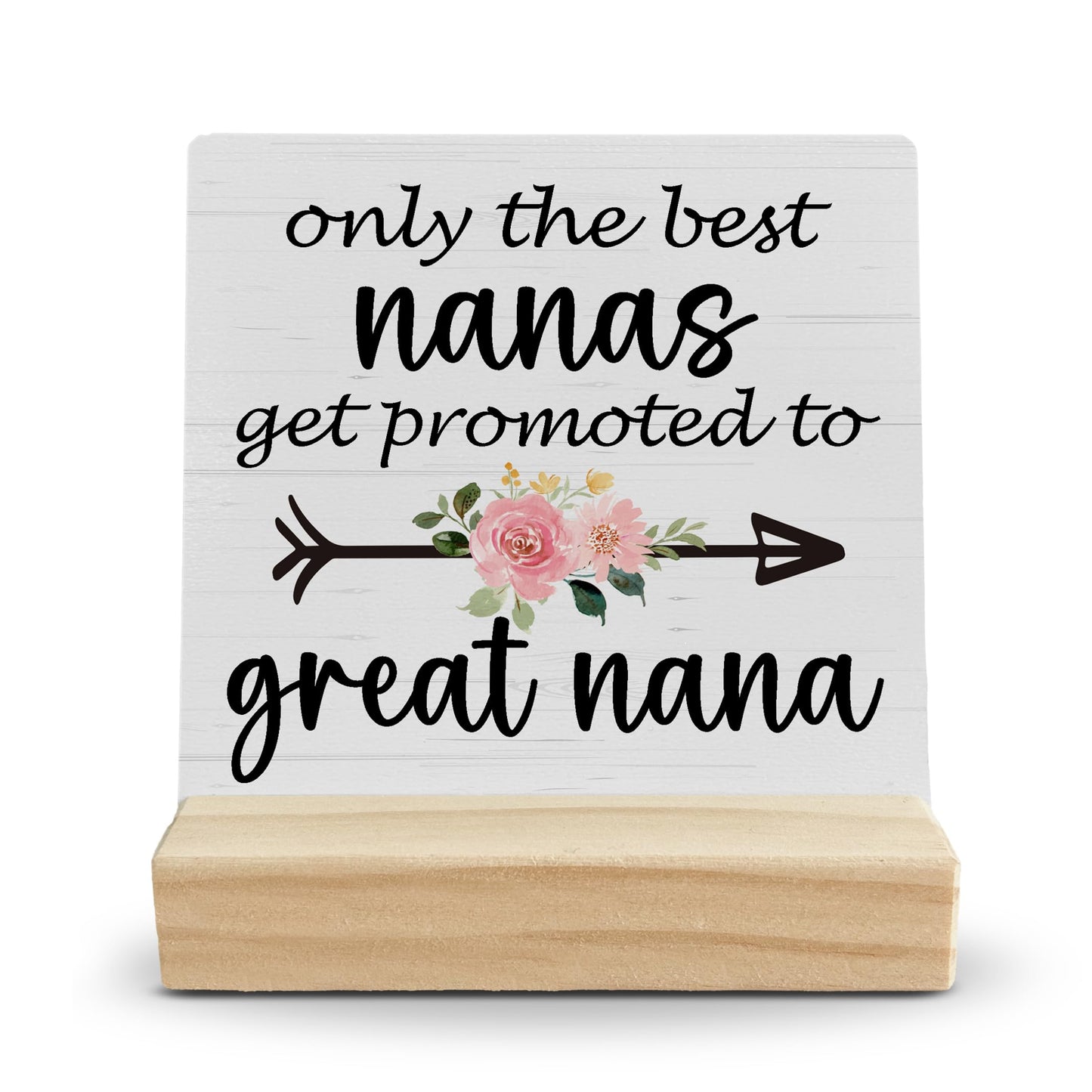 FUGWN Great Nana Gifts Desk Decor, Pregnancy Announcement for Grandma Wood Desk Sign, Gifts for Great Nana Grandma, Promoted to Great Nana Wooden Plaque with Wood Stand for Home Table Decor