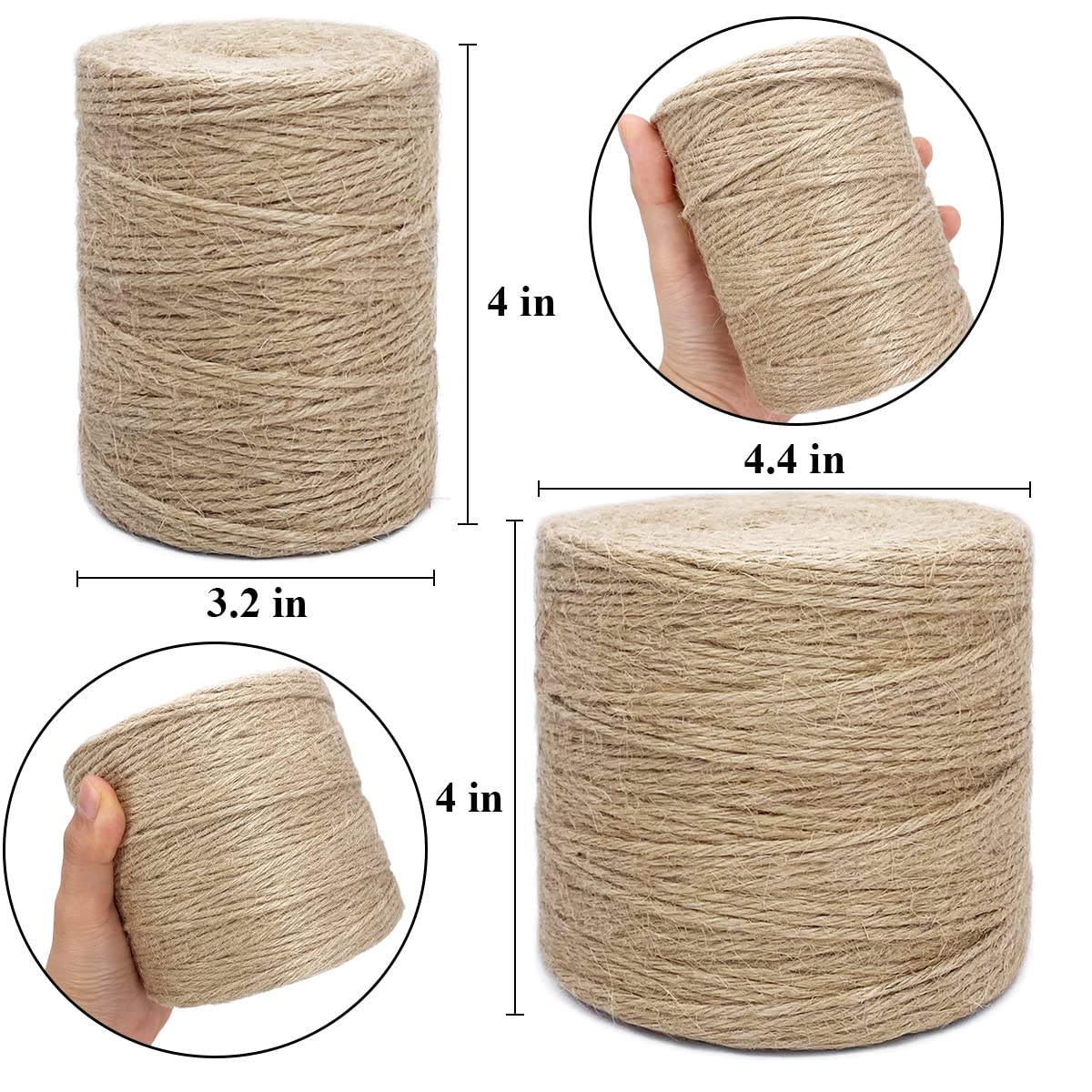 1000FT Jute Twine Rope 3mm Natural Thick Garden Twine String Heavy Duty for Gardening Bundling Crafts Arts Gift Wrapping Packing Material Wedding Christmas Decoration Bulk