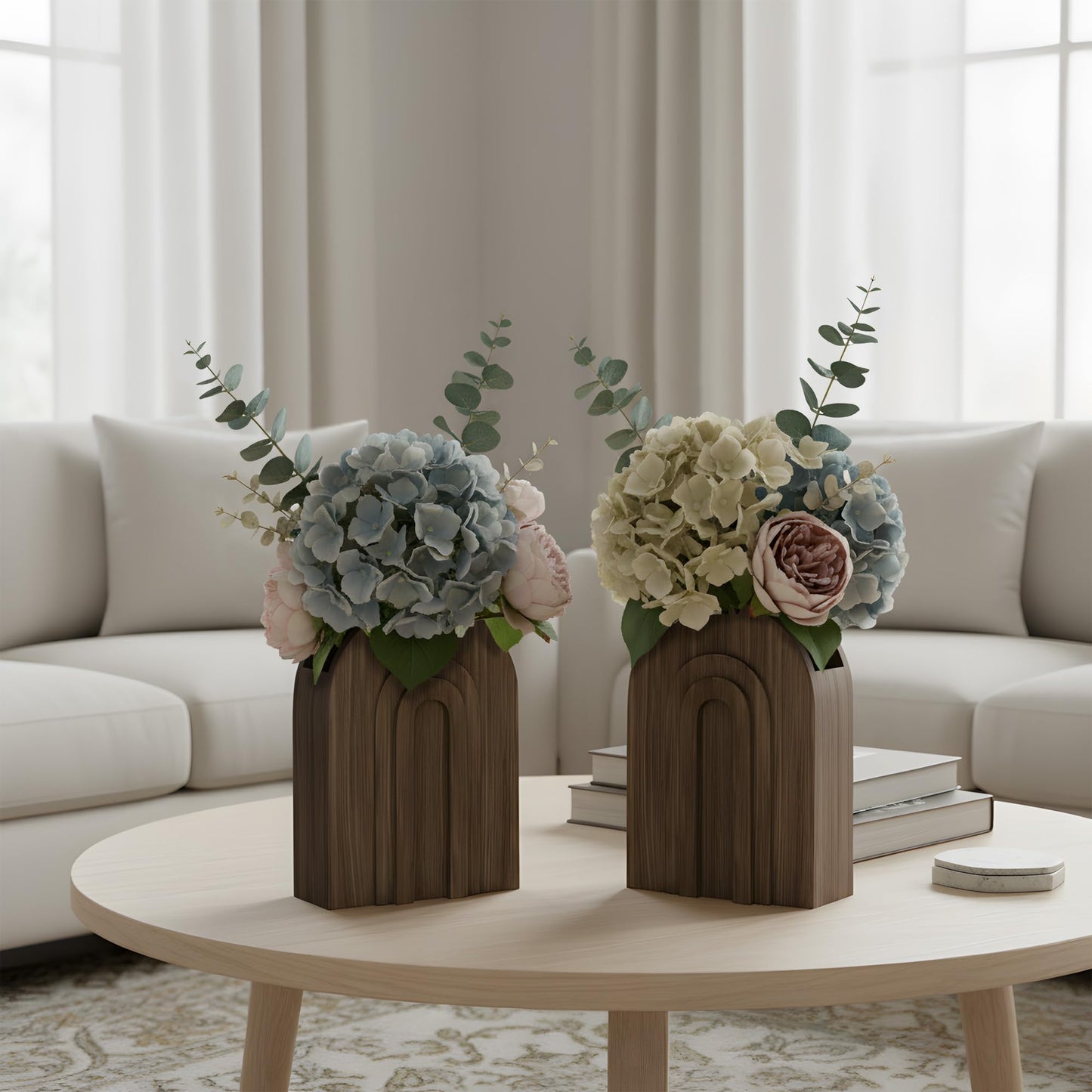 2 Pack Wood Wall Vase Natural for Pampas Grass & Dried Flowers, Rustic Farmhouse Decor for Bathroom Living Room Bedroom, Wooden Wall Planter