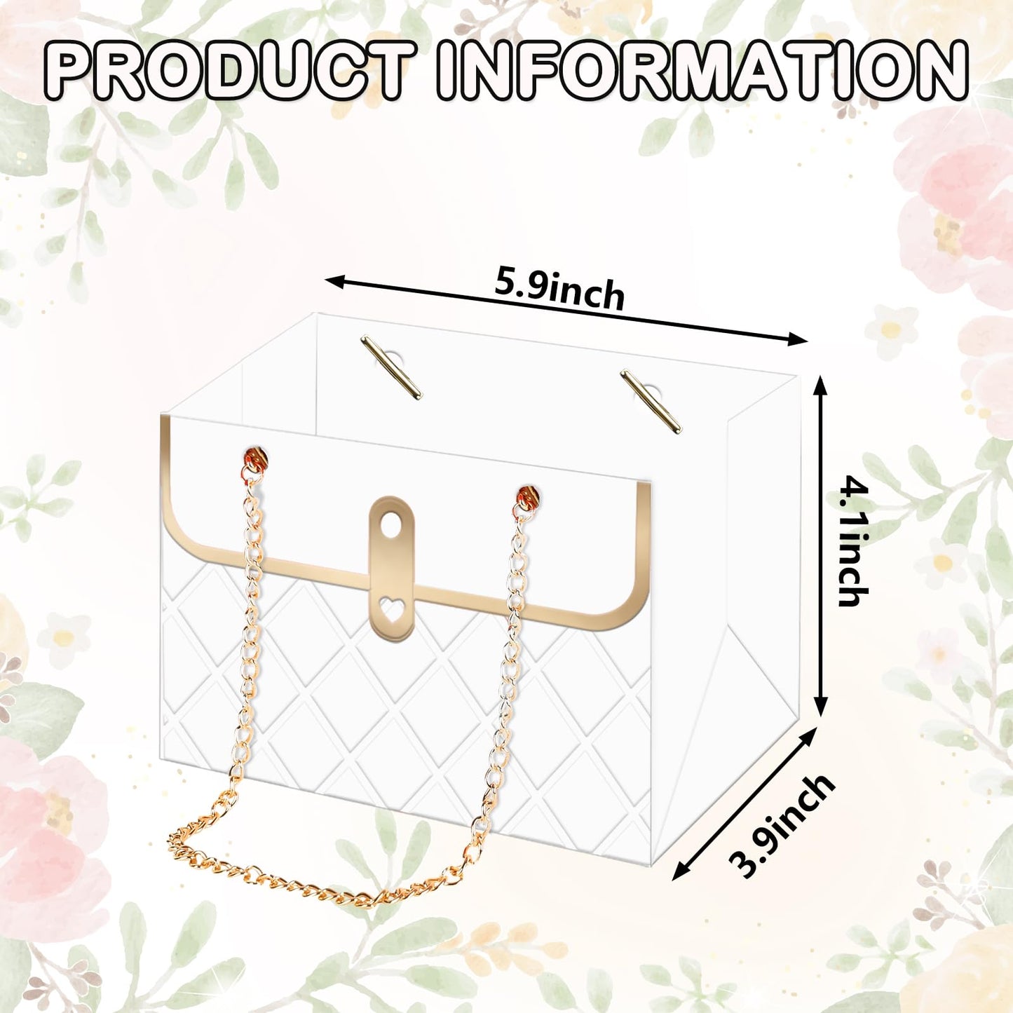 Whaline 6 Pcs White Paper Flower Bags with Metal Chain Bouquet Storage Bucket Florist Boxes Flower Wrapping Basket Handbags for Mother's Day Wedding Birthday Party Gift Supplies