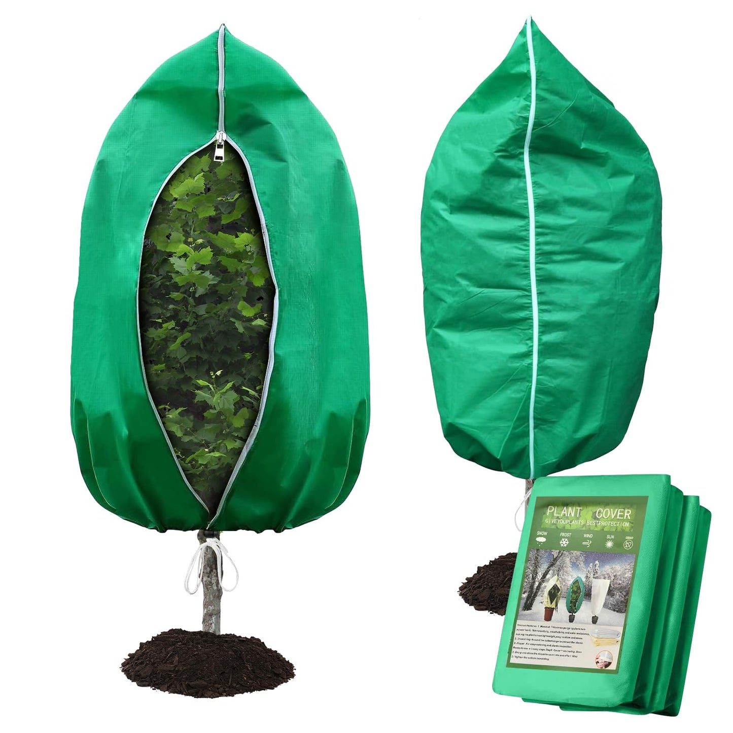 Plant Covers Freeze Protection – 2 Pack 95"x95" Extra Large Frost Blankets for Outdoor Plants, 2.8oz/yd² Heavy-Duty Tree Covers with Zipper & Drawstring – Reusable Winter Plant Freeze Cloth