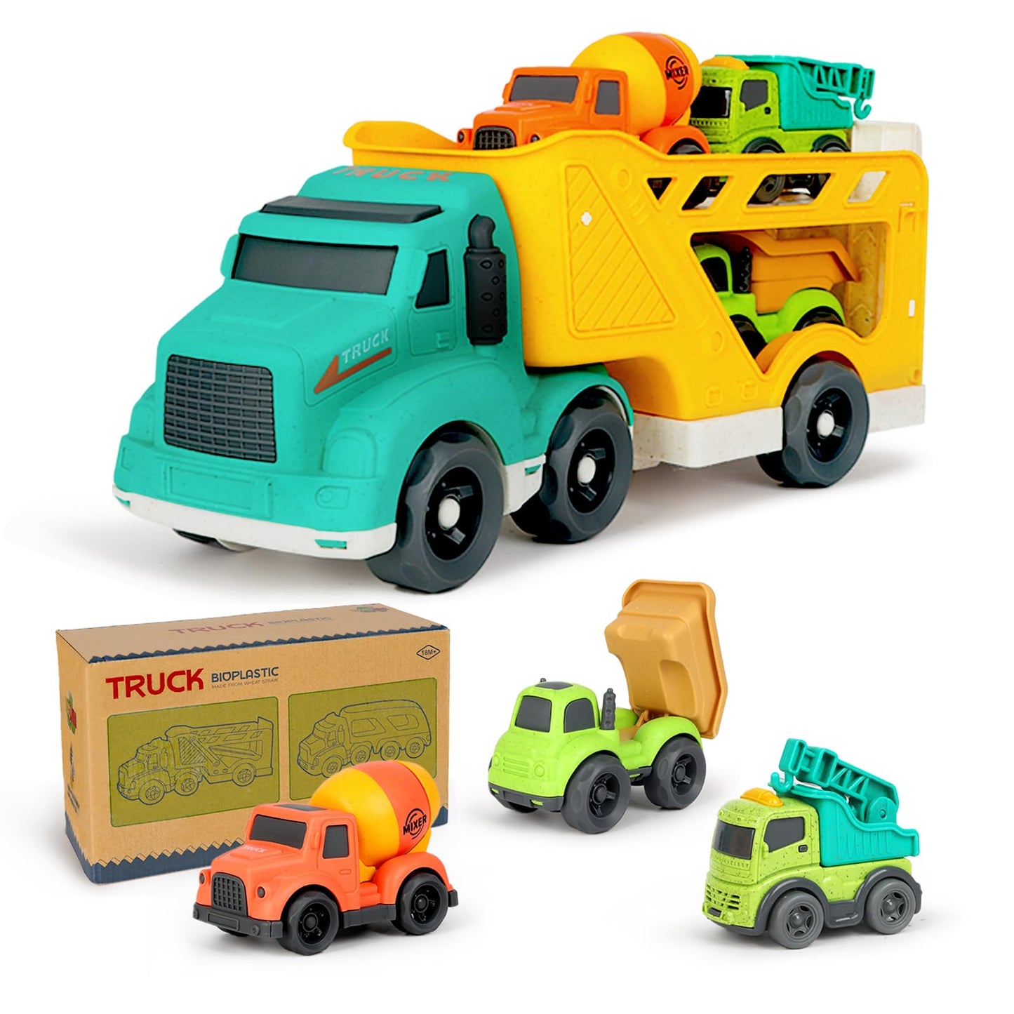 GDBAQAN Toddler Toys Trucks for 3 4 Year Old Boy, Kids Toy Cars with Dump Truck Toy, Crane, Mixer Cement, No BPA, No Phthalates, PVC, Baby Toys for Ages 3-4, Baby Boy Gifts for Birthday Christmas