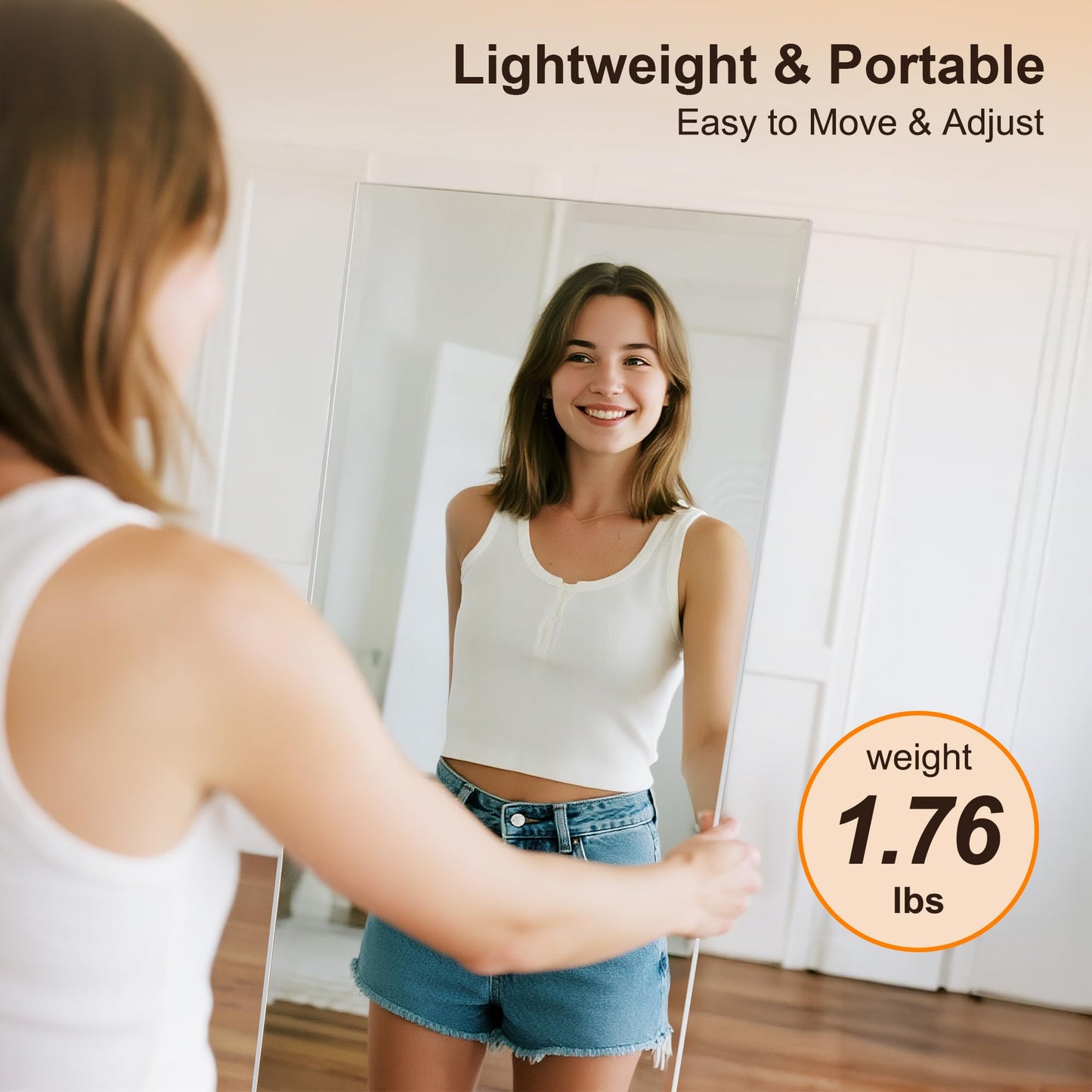 brisafe 55"x12" Magnetic Wall Mirror, Full Length Mirror with Tool-Free Installation, Shatterproof Nano Glass, Ultra Clear, Frameless Design for Bedroom, Closet, Door, Gym – Black