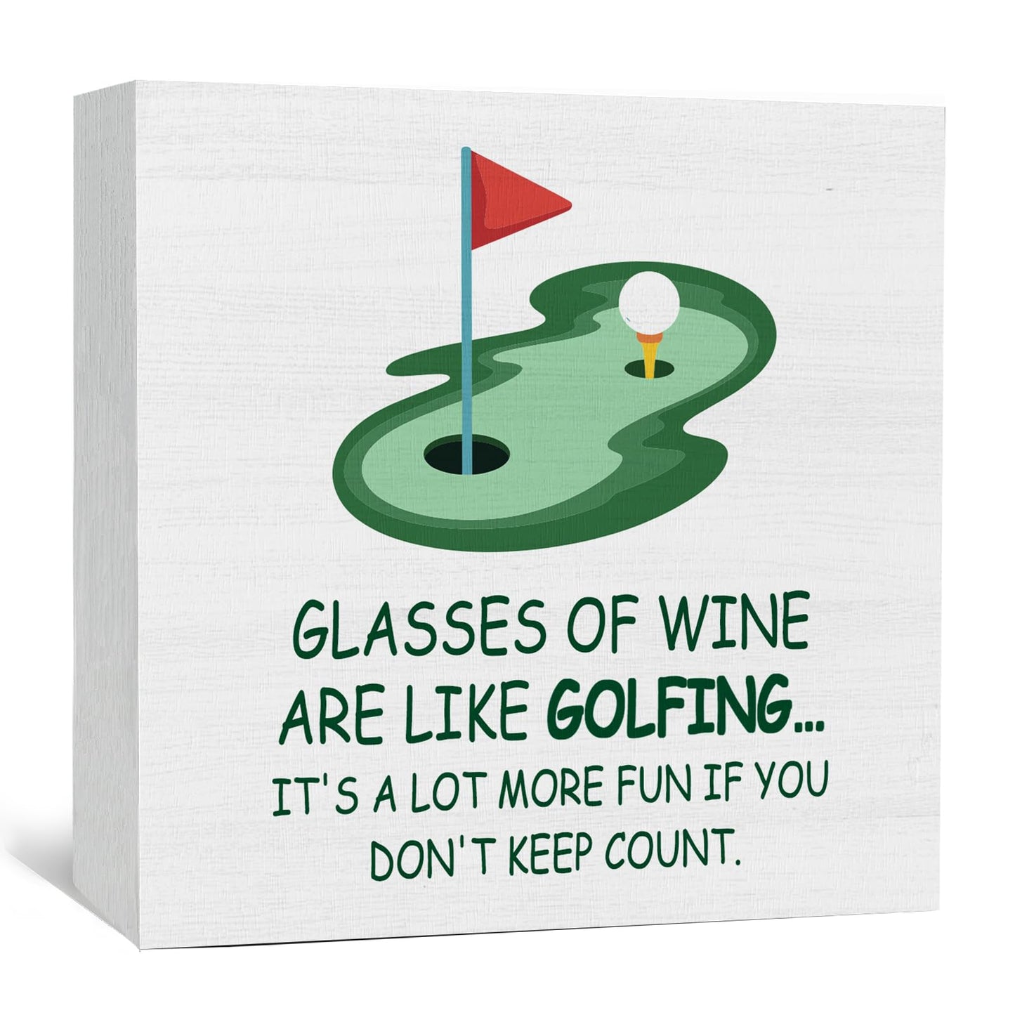 GWOKPAAI Funny Golf Wine Wooden Box Signs Desk Decor, Golf Gifts for Women Men, Wine Lover Gifts Wooden Signs Desk Decorations for Home Bar Cart Pub Lounge Bedroom Tabletop Shelf Wall, 5x5in