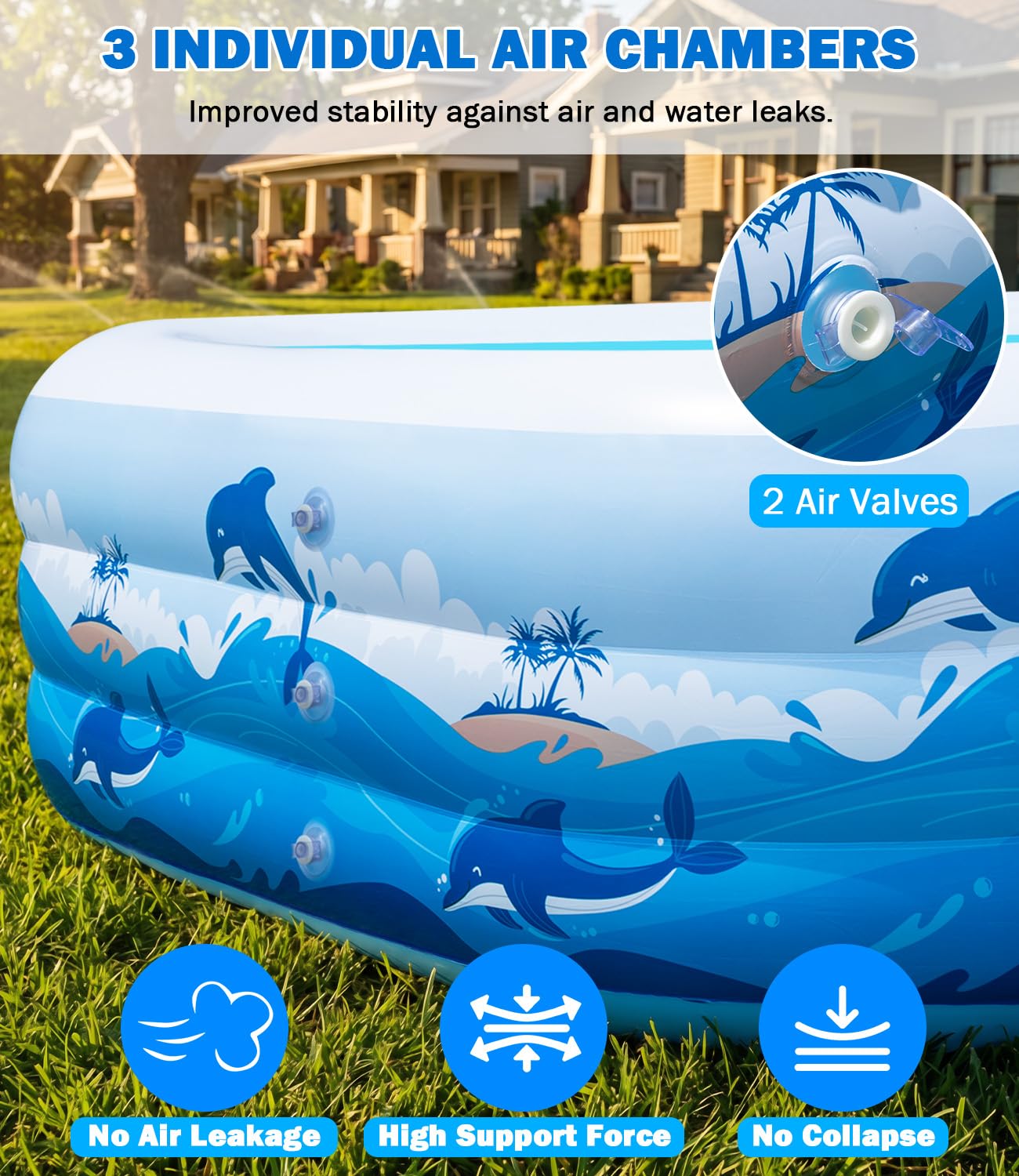 165" x 76" x 22" Oversized Thickened Inflatable Pool with Pump, Blow Up Family Swimming Pool for Adults Kids, Backyard Outdoor Summer Water Party Pool