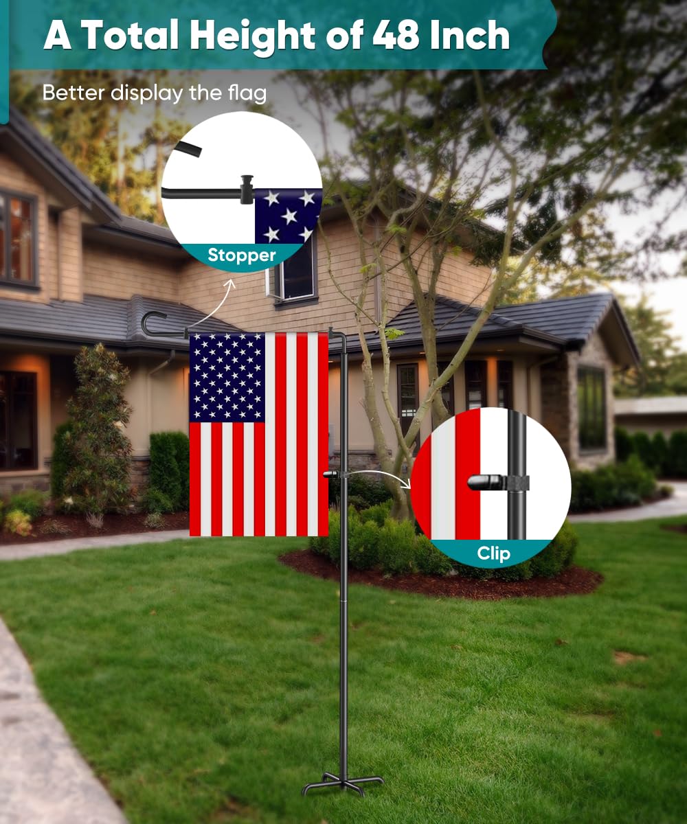 Waaliji Garden Flag Holder Stand for Outside 12x18, Outdoor Heavy-Duty Metal Yard Flagpole Stake Hanger with 5 Spikes Base for Banners Decor Decoration, 2 Pcs