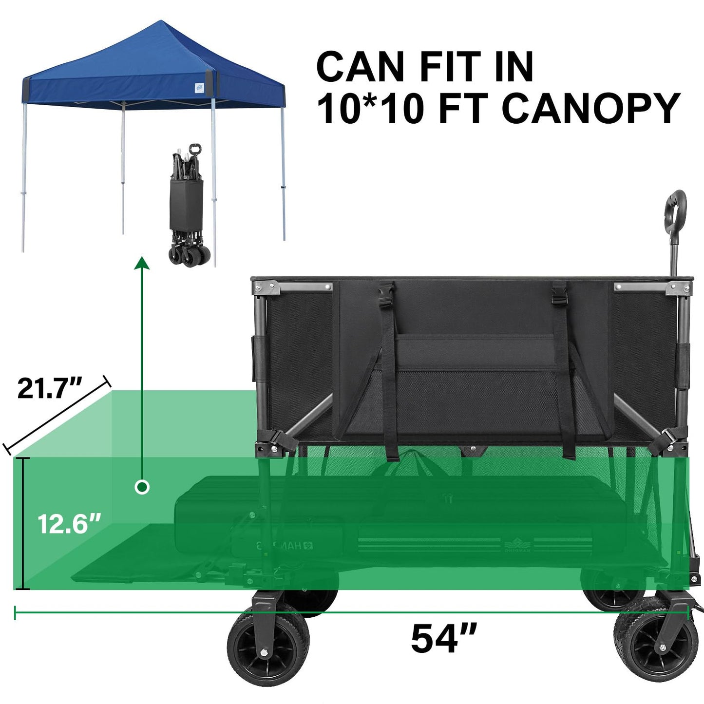 UNITON Double Decker Wagon 600lb Capacity & 400L Collapsible Sports Wagon with Big Wheels 54" Extended Utility Folding Cart for Camping Fishing & Outdoor Use