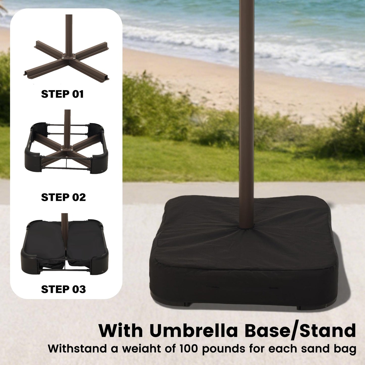 Ayge 15FT Patio Umbrella with Base,Large Outdoor Double-Sided Rectangle Umbrella with Crank Handle, Market Umbrella for Poolside Garden Deck Backyard Beach Pools,Beige