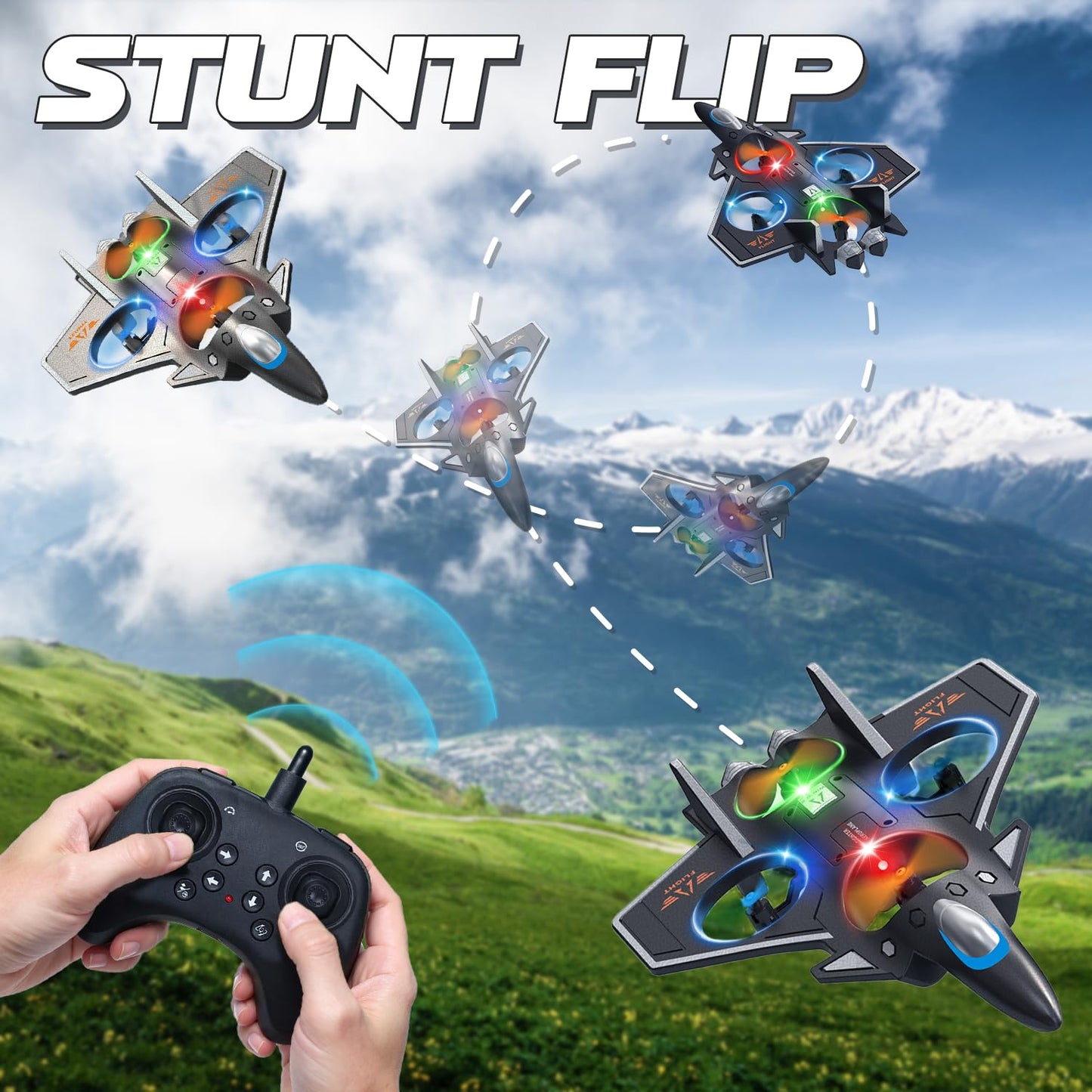 Snugzy Foam RC Plane Remote Control Airplanes for Kids 8-16, 360° Flip Stunt Roll RC Airplane with Colorful Lights, Airplane Toys Gifts for Boys