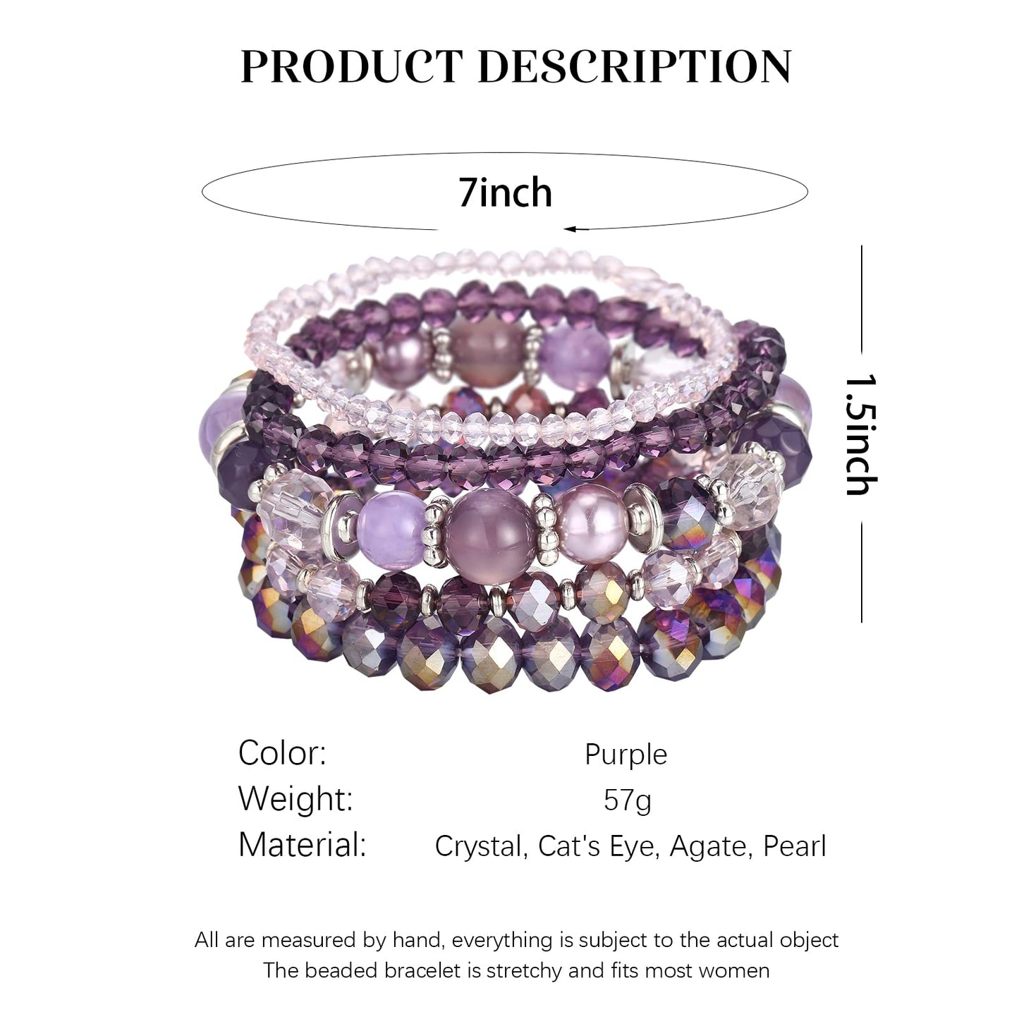 Noessla Beaded Boho Stretch Bracelet Colorful Stackable Crystal Beads Bracelets Trendy Costume Jewelry Mothers Day Gifts for Women(21-Purple)