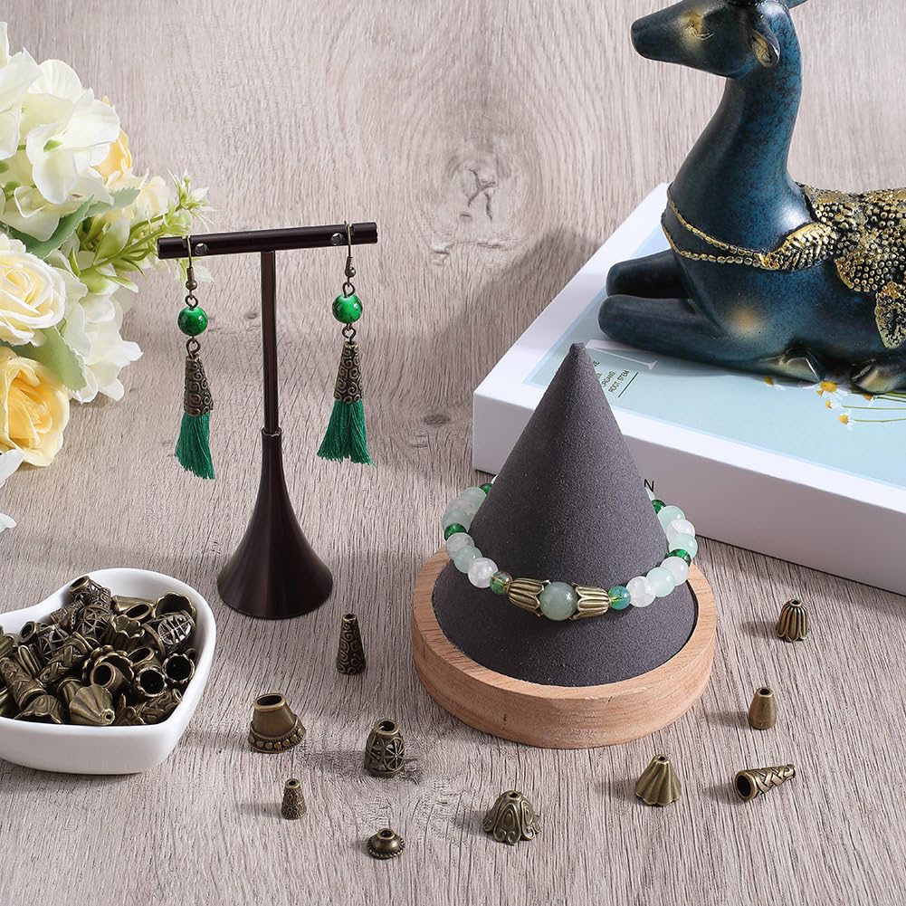 SOFPLATE 100Pcs 10 Styles Flower Bead Caps Cone Bead Spacers Tibetan Style Antique Bronze Flowers Tassel End Caps Supplies for Jewelry Making Women DIY Crafting Findings Earrings Accessories