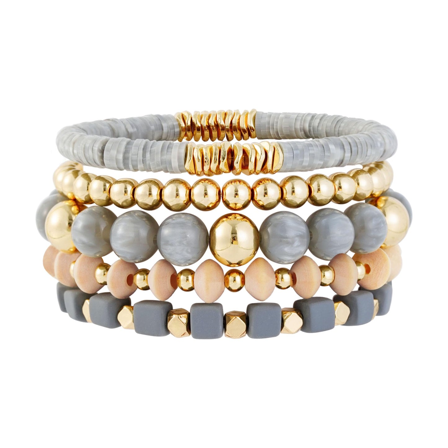 Aigrnc Boho Beaded Stretch Bracelets For Women Stackable Crystal Gold Plated Beaded Bracelets Set Trendy Handmade Friendship Braeclet Jewelry Gifts(F-Wooden bead set)