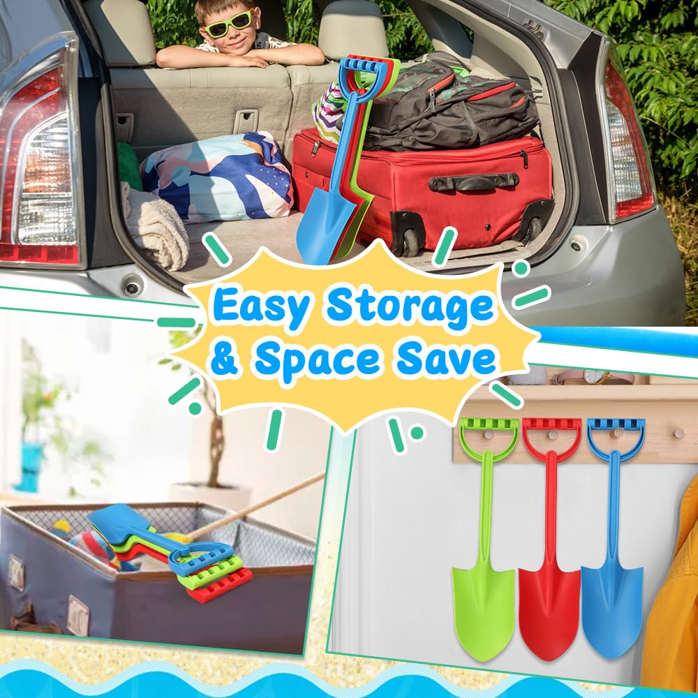 Heavy Duty 16" Thick Beach Sand Toy Shovels for Kids Adults, Jumbo Scooping Spade Toys Kit Gear Water Pool Gardening Digging Sandbox Toy Garden Tool Complete Gift Set for Boys Girls Green Blue Red