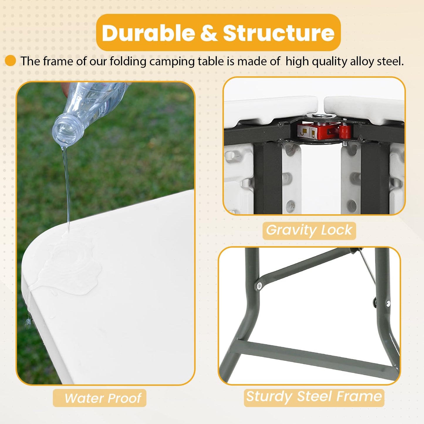FDW 6FT Folding Table, Portable Fold-in-Half Plastic Picnic Party Table with Carrying Handle (White