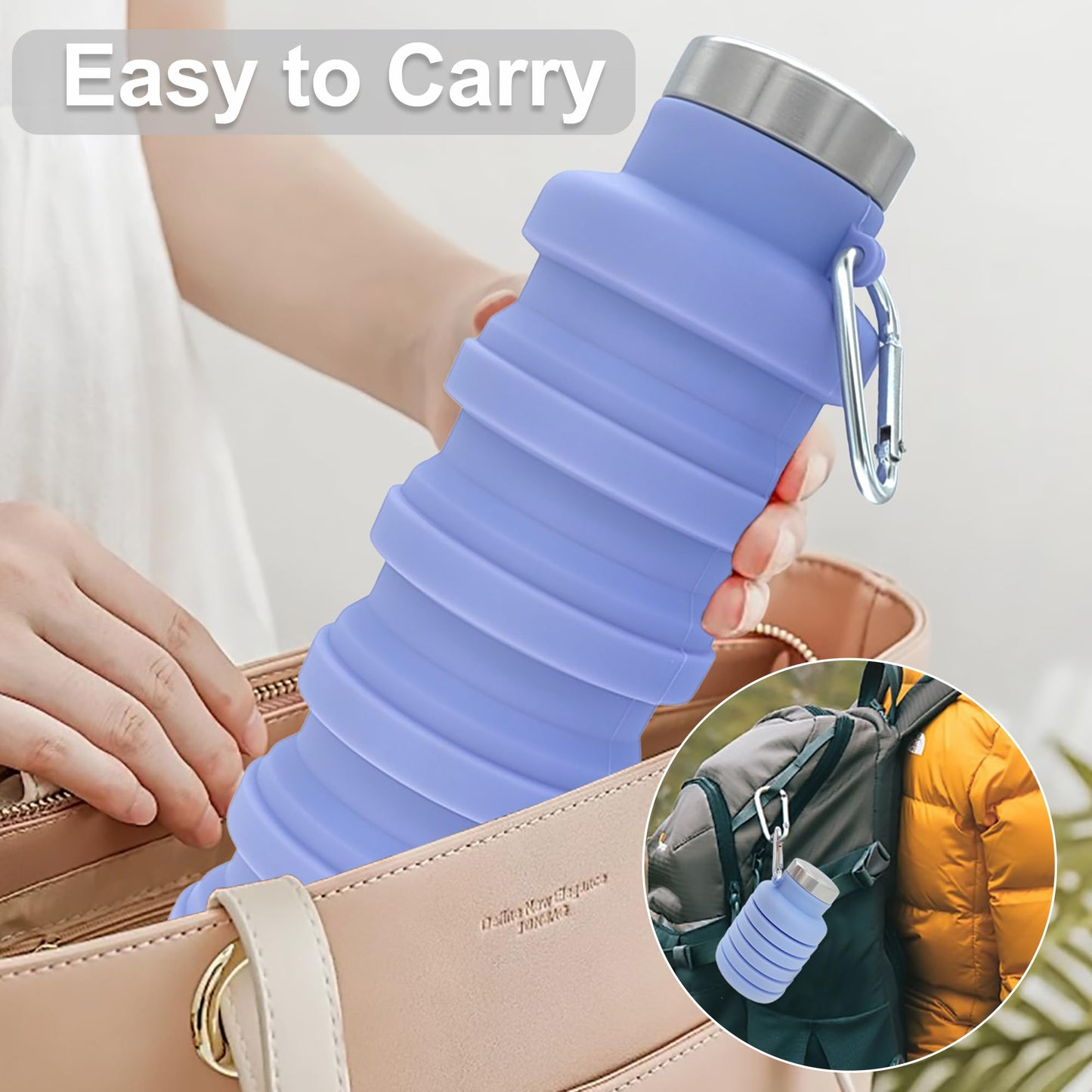YCT Collapsible Water Bottle 17oz（500ml），Travel Portable Sport Water Bottle，Reusable Silicone Foldable Water Bottles for Gym Camping Hiking (Purple+Black)