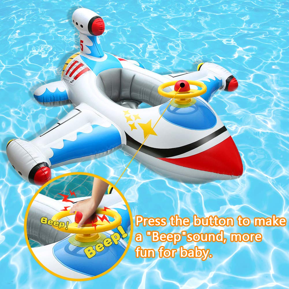 Baby Inflatable Pool Float Swimming Float Boat with Steering Wheel Horn for Kids Toddlers Age 1-4 Boys Girls Inflatable Ride-ons Summer Pool Swim Ring Beach Supplies