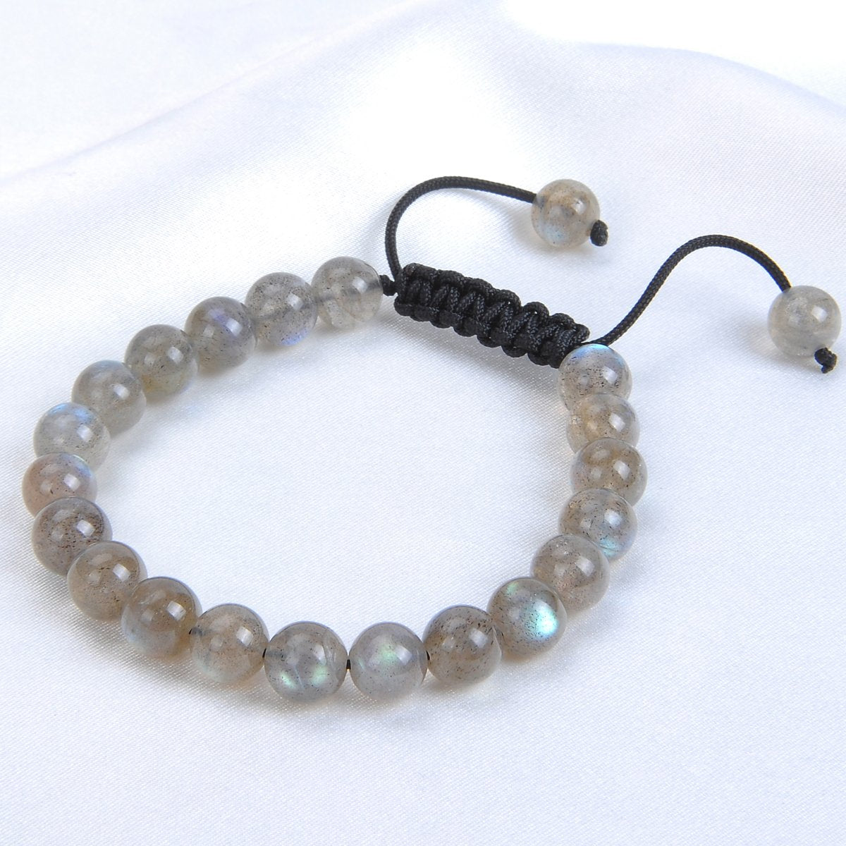 MASSIVE BEADS Natural Healing Power Gemstone Crystal Beads Unisex Adjustable Macrame Bracelets (Labradorite, 8mm)