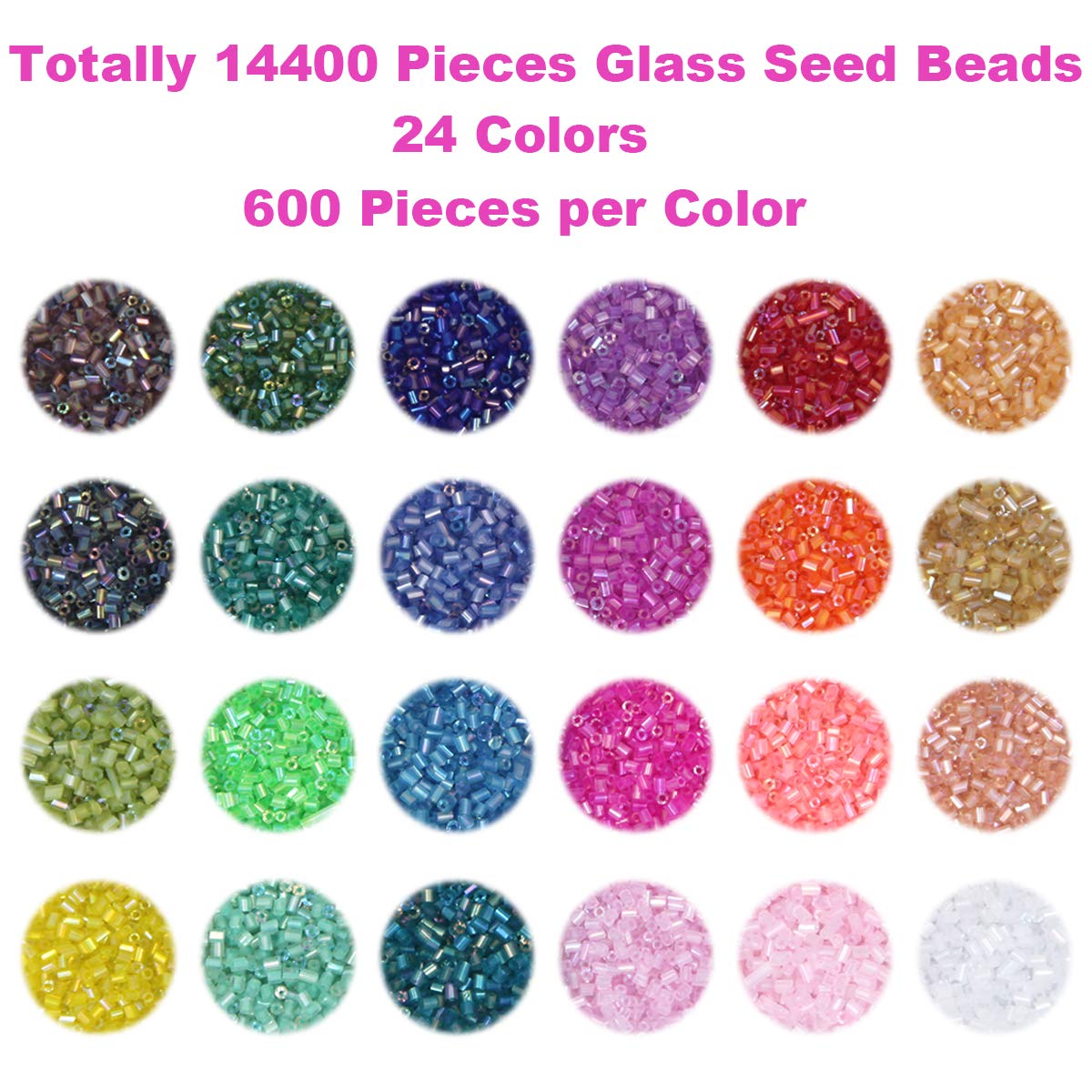 EuTengHao 14400pcs Tube Beads Bugle Glass Seed Beads, Small Craft Spacer Beads for DIY Bracelet Necklaces Crafting Jewelry Making Supplies with Two Crystal String (3mm, 600 Per Color, 24 Colors)