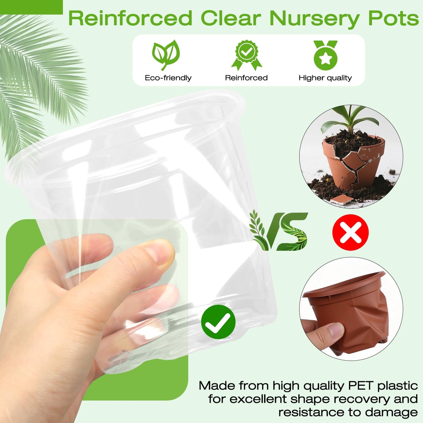 FUOAUYK 7 Inch Clear Nursery Pots with Drainage Trays, 15 Pack Plastic Pots for Plants, Clear Pot for Seed Starting, Transplanting, Succulents, and Indoor Gardening (7 inch)