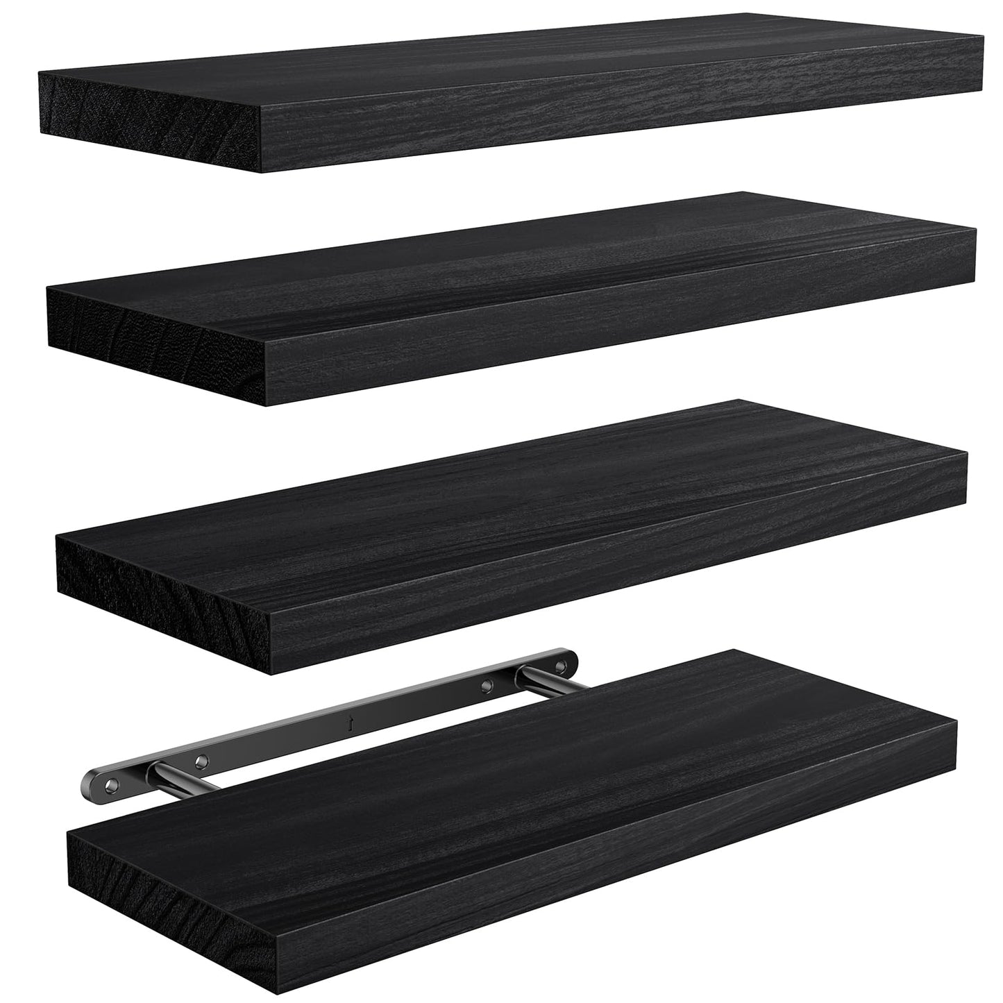 AMADA HOMEFURNISHING Floating Shelves, Paulownia Wood Wall Shelves for Bathroom/Living Room/Bedroom/Kitchen/Home Office, Natural Wood Floating Shelf for Home Storage & Organization, Set of 4, AMFS40B
