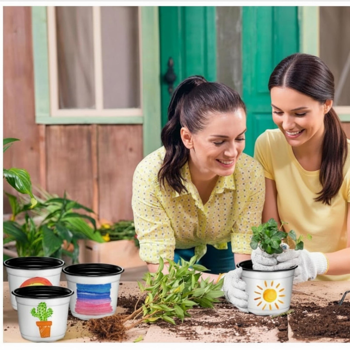 FillTouch 175 Pcs Mini Acrylic Paint Set for Gardening 50 Plastic Plant Pot Craft with Holes 25 Set Paint Strip with Brushes 100 Green Plant Label Your Own Pot for Gardening Activity